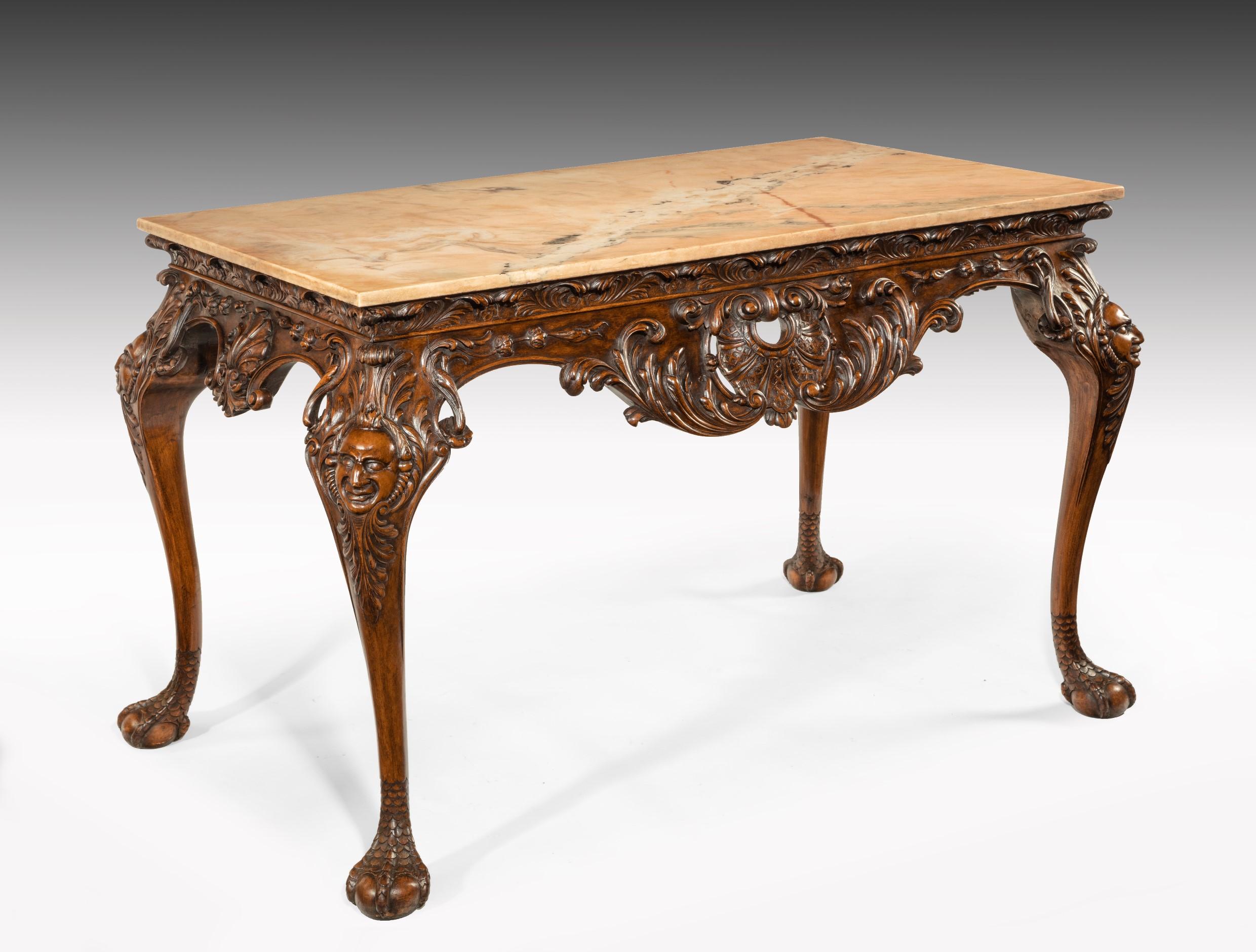 Gillows 19th Century Walnut Carved Centre Console Table with Marble Top 3
