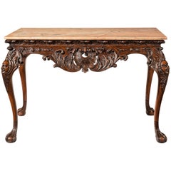 Antique Gillows 19th Century Walnut Carved Centre Console Table with Marble Top