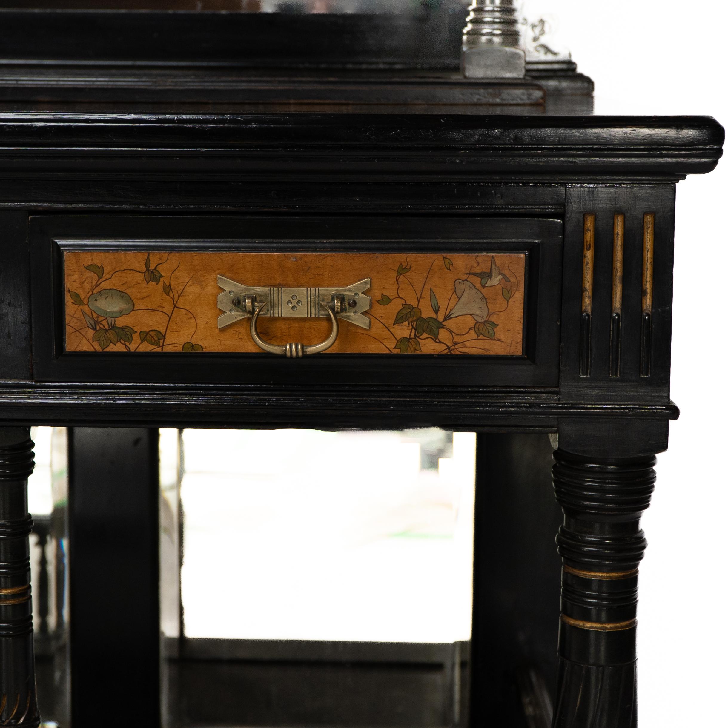 Gillows. A fine Aesthetic Movement side cabinet with hand painted floral panels For Sale 8