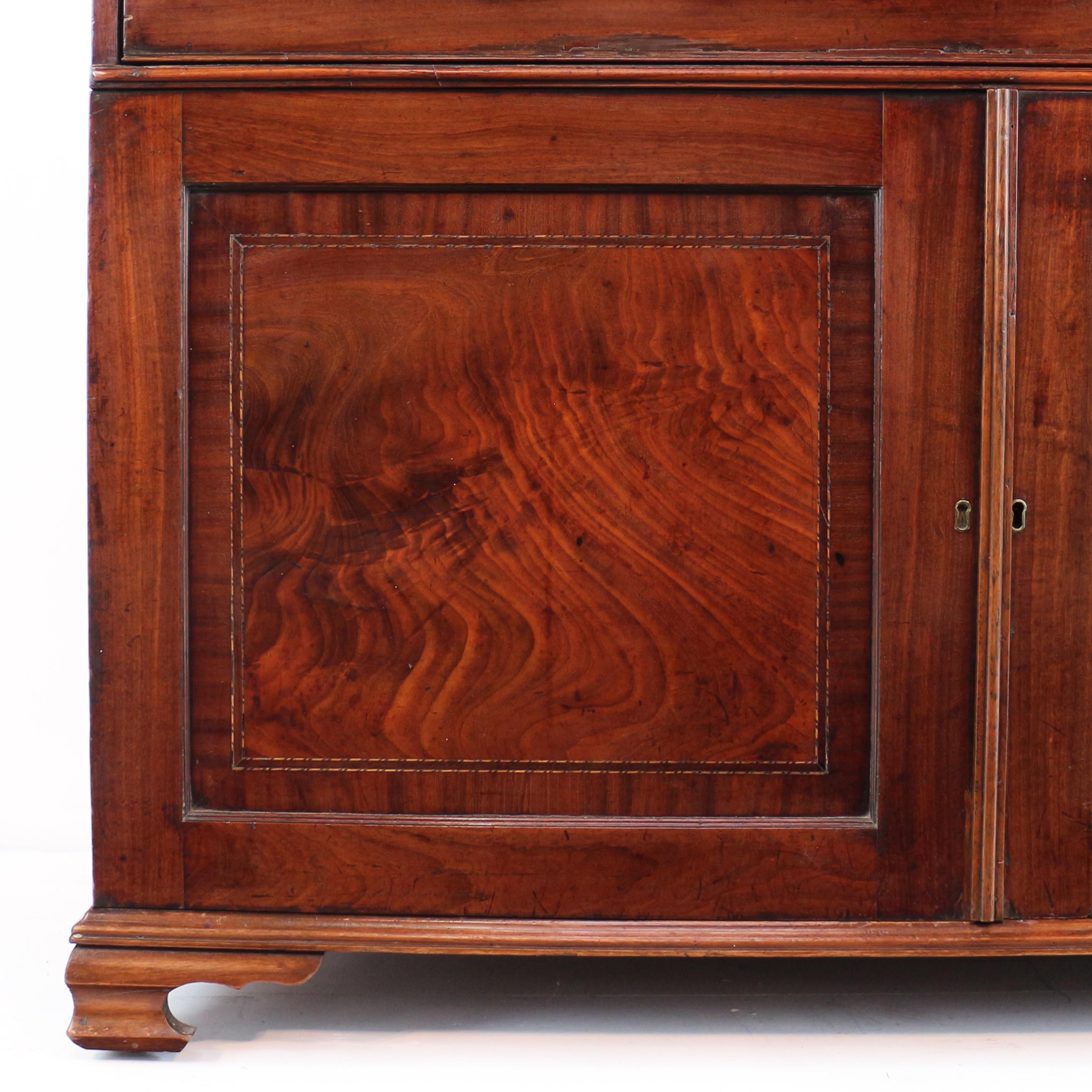 18th Century Gillows Antique English George III Mahogany Secretaire Low Press Cupboard For Sale