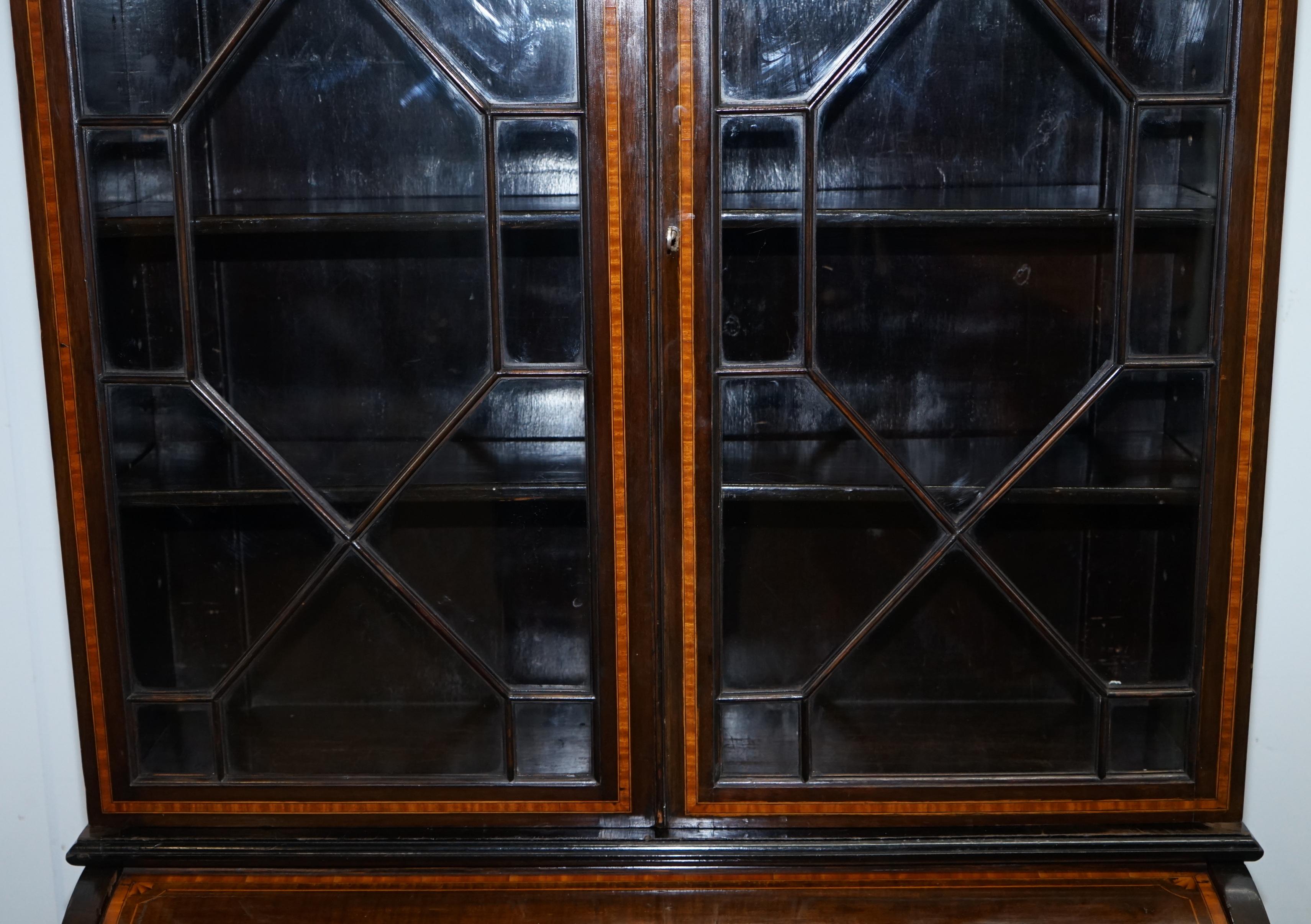 Glass Gillows Atributed Astral Glazed Georgian 1800 Satinwood Mahogany Bureau Bookcase