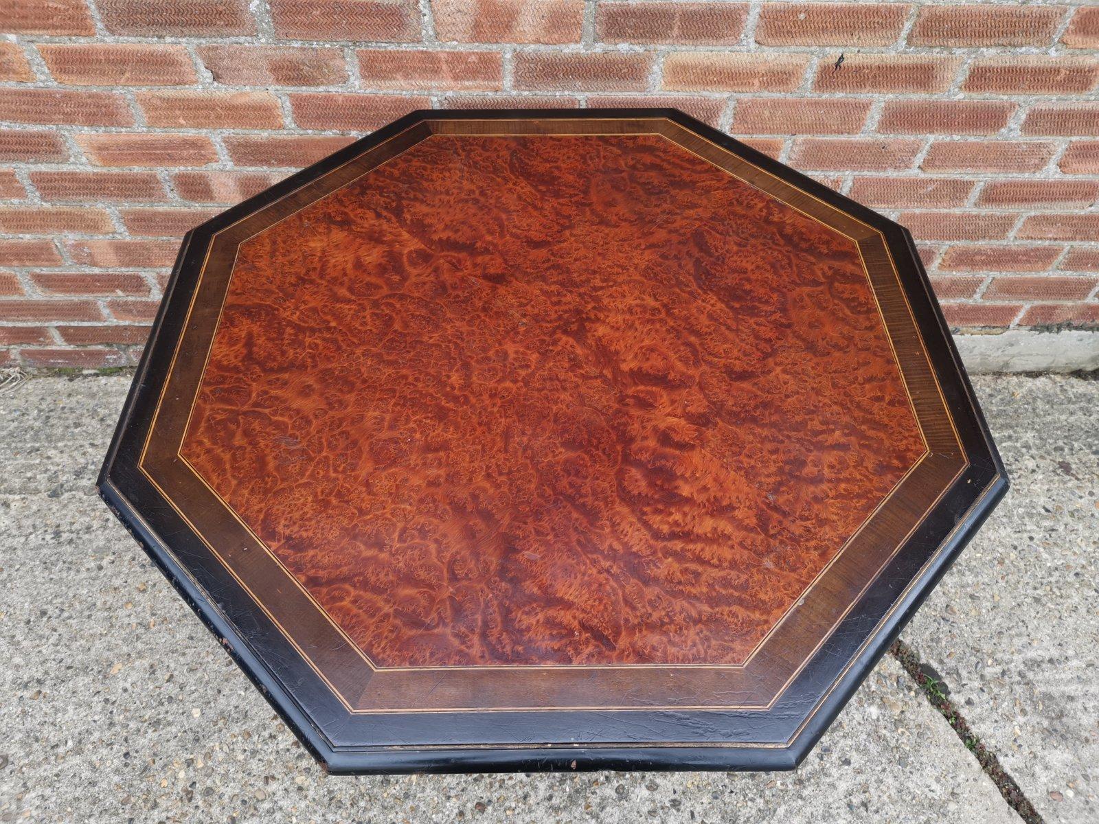 Hand-Crafted Gillows attr, Aesthetic Movement Ebonized Mahogany Centre Table with Amboyna top For Sale