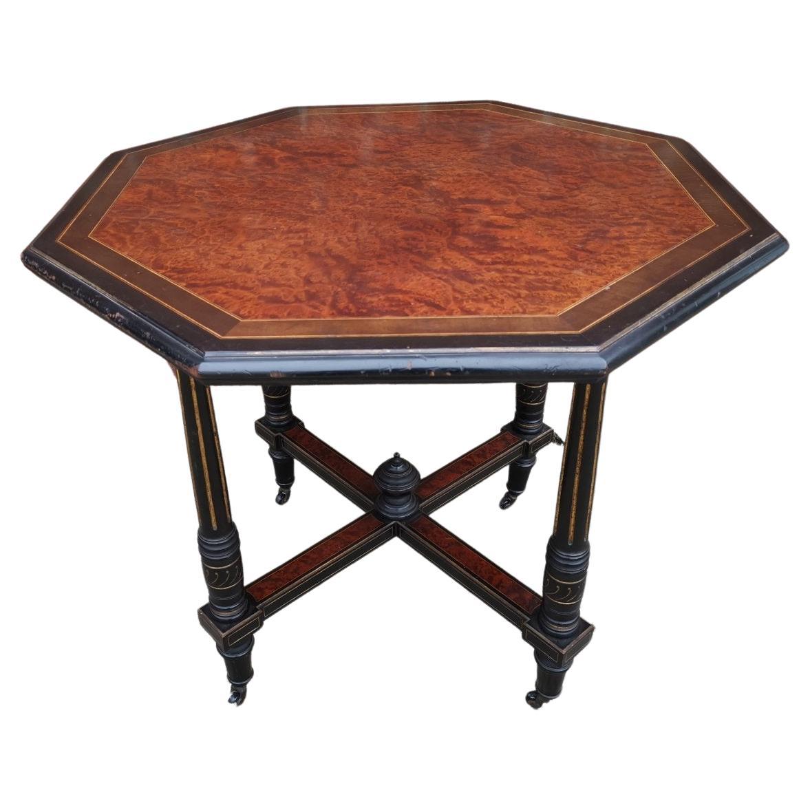 Gillows attr, Aesthetic Movement Ebonized Mahogany Centre Table with Amboyna top For Sale