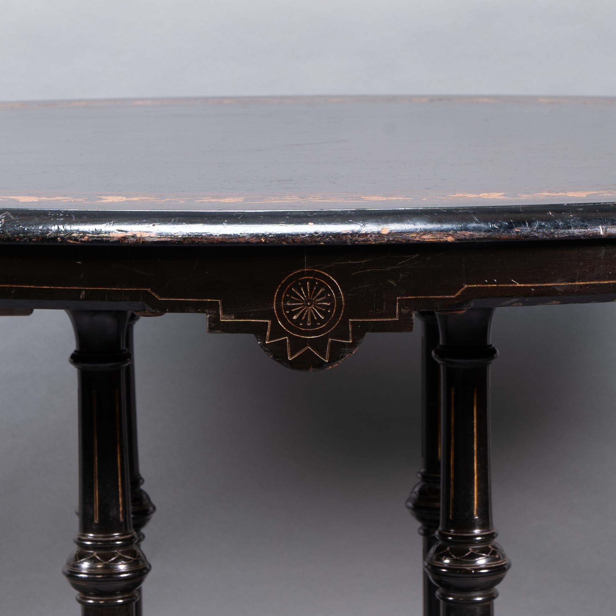 Gillows attr. An Aesthetic Movement tilt top dining table with floral inlays For Sale 7