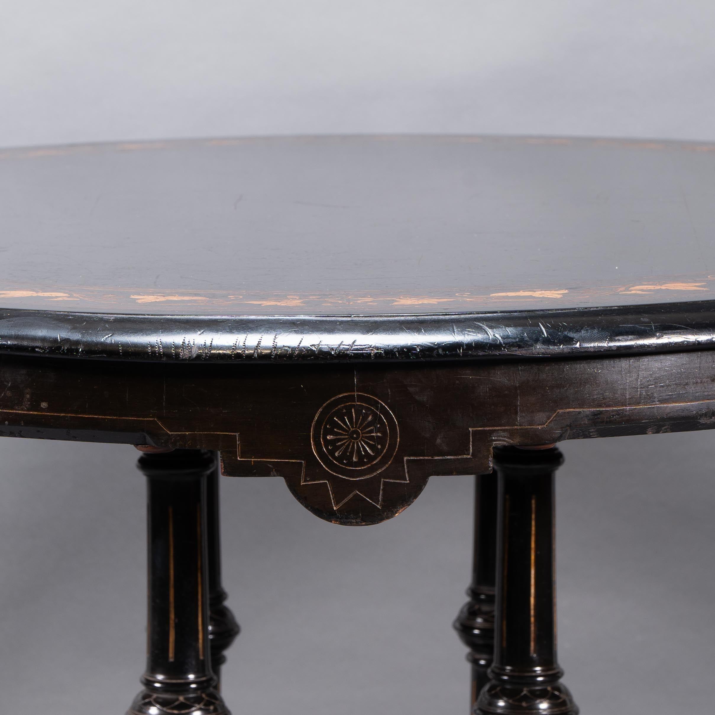 Gillows attr. An Aesthetic Movement tilt top dining table with floral inlays For Sale 9