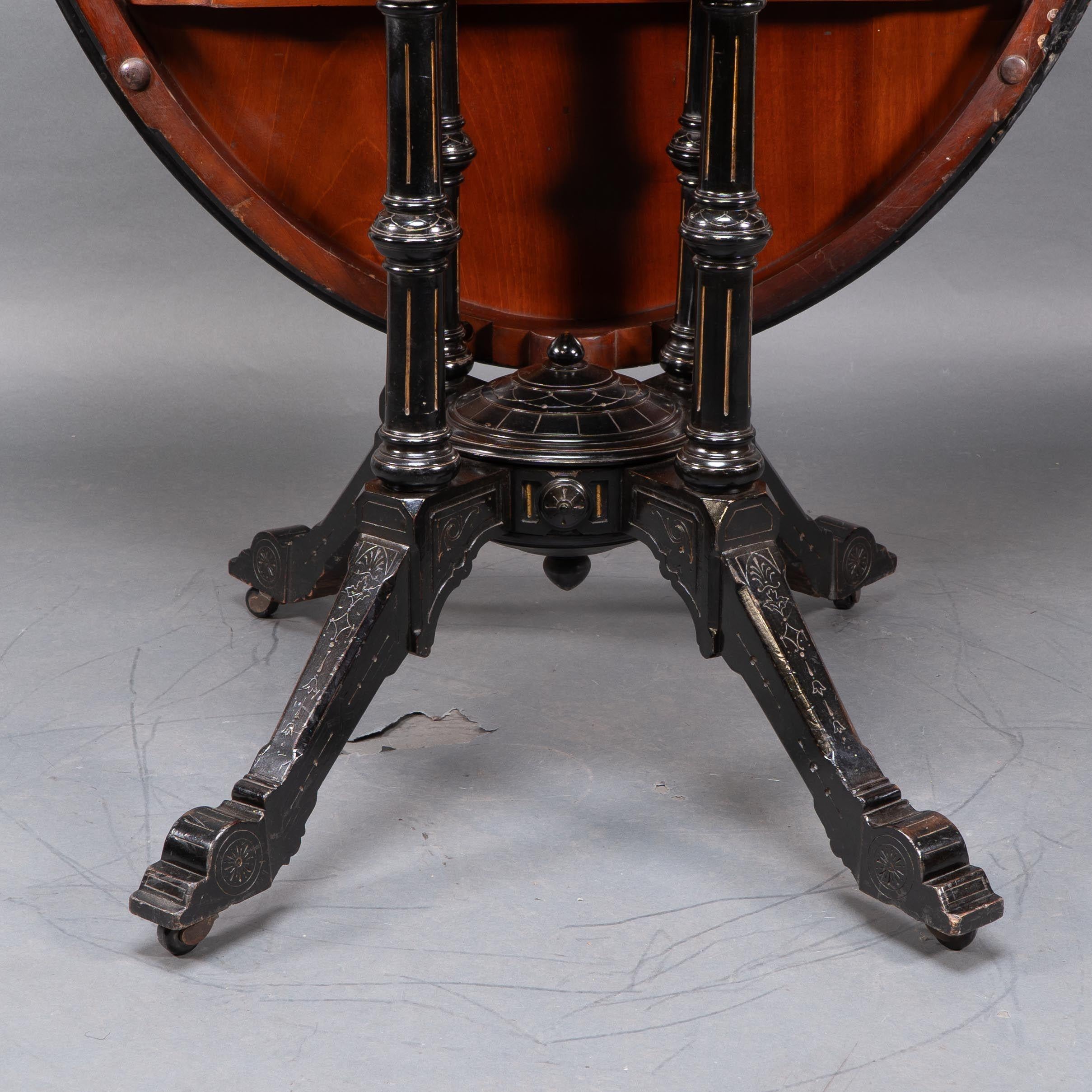 Gillows attr. An Aesthetic Movement tilt top dining table with floral inlays For Sale 11