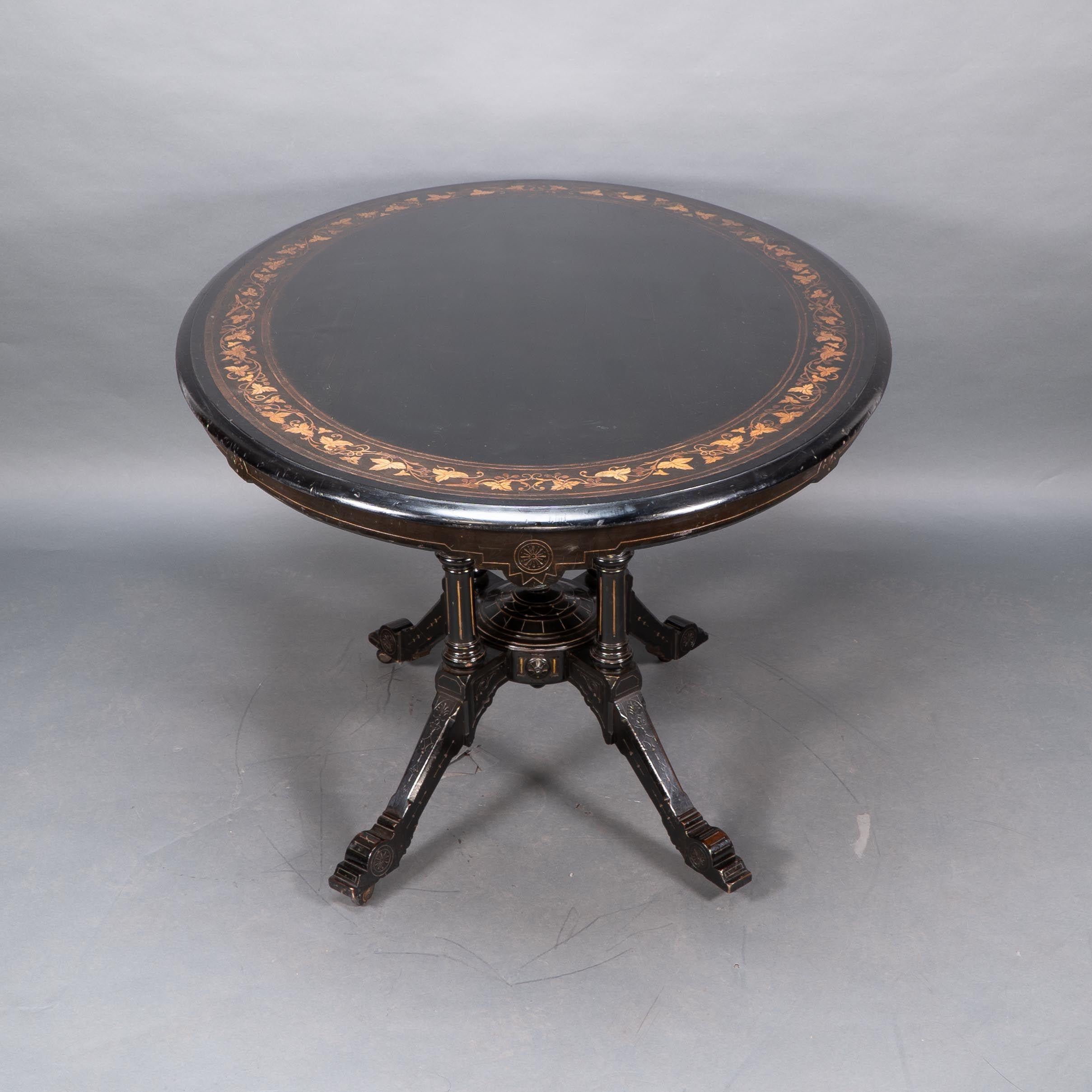 Gillows attr. An Aesthetic Movement tilt top dining table with floral inlays For Sale 2