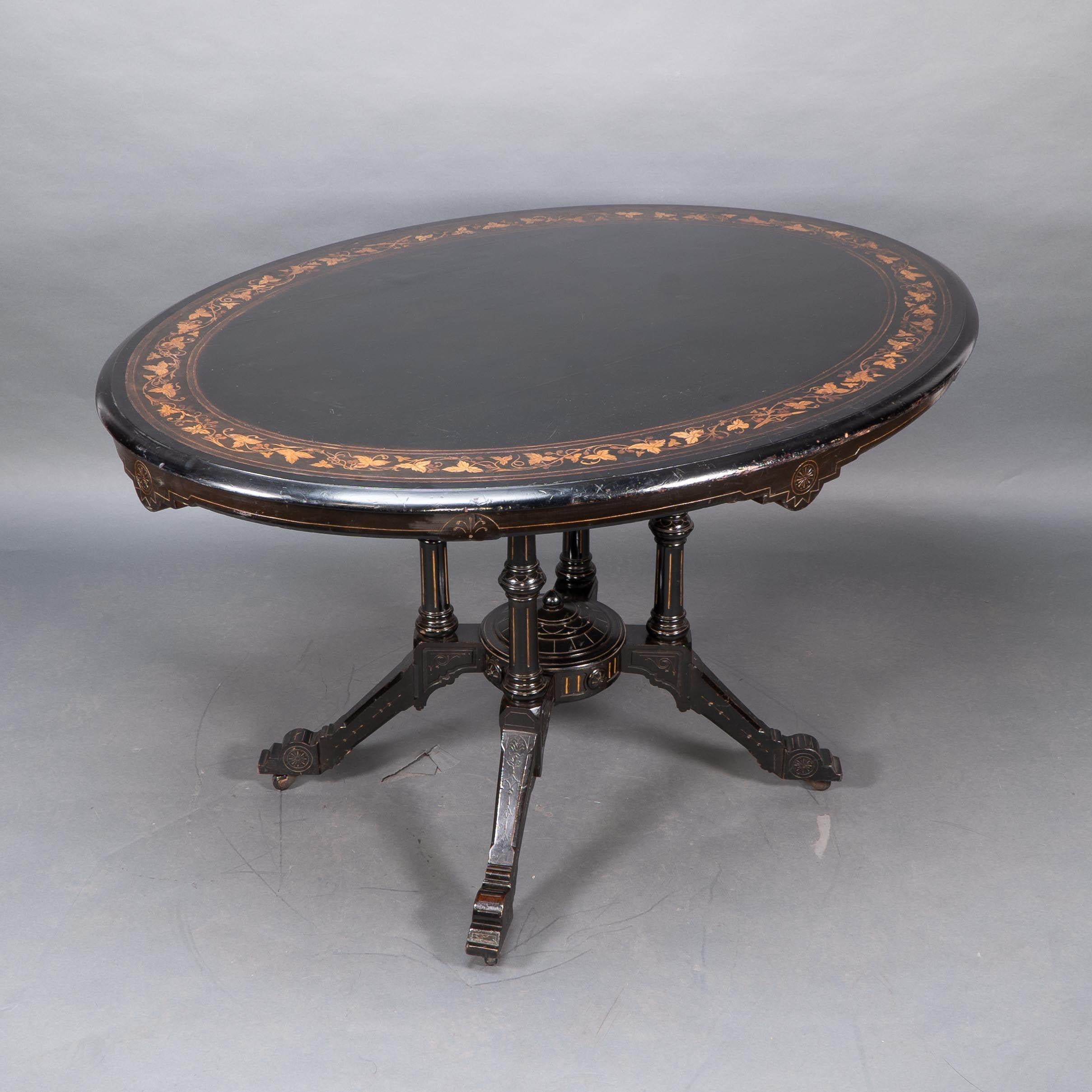 Gillows attr. An Aesthetic Movement tilt top dining table with floral inlays For Sale 3