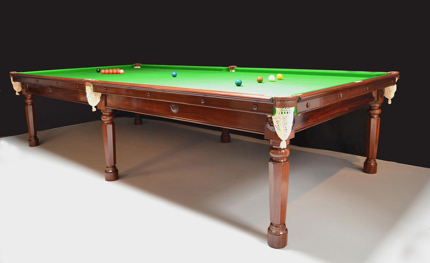 A 12ft x 6ft  outstanding original Gillows antique billiard table, this table is the epitome of understated elegance, standing on six finely tuned octagonal legs with beautifully carved Tudor Rose Patrae to the frame and leg blocks.

We believe this