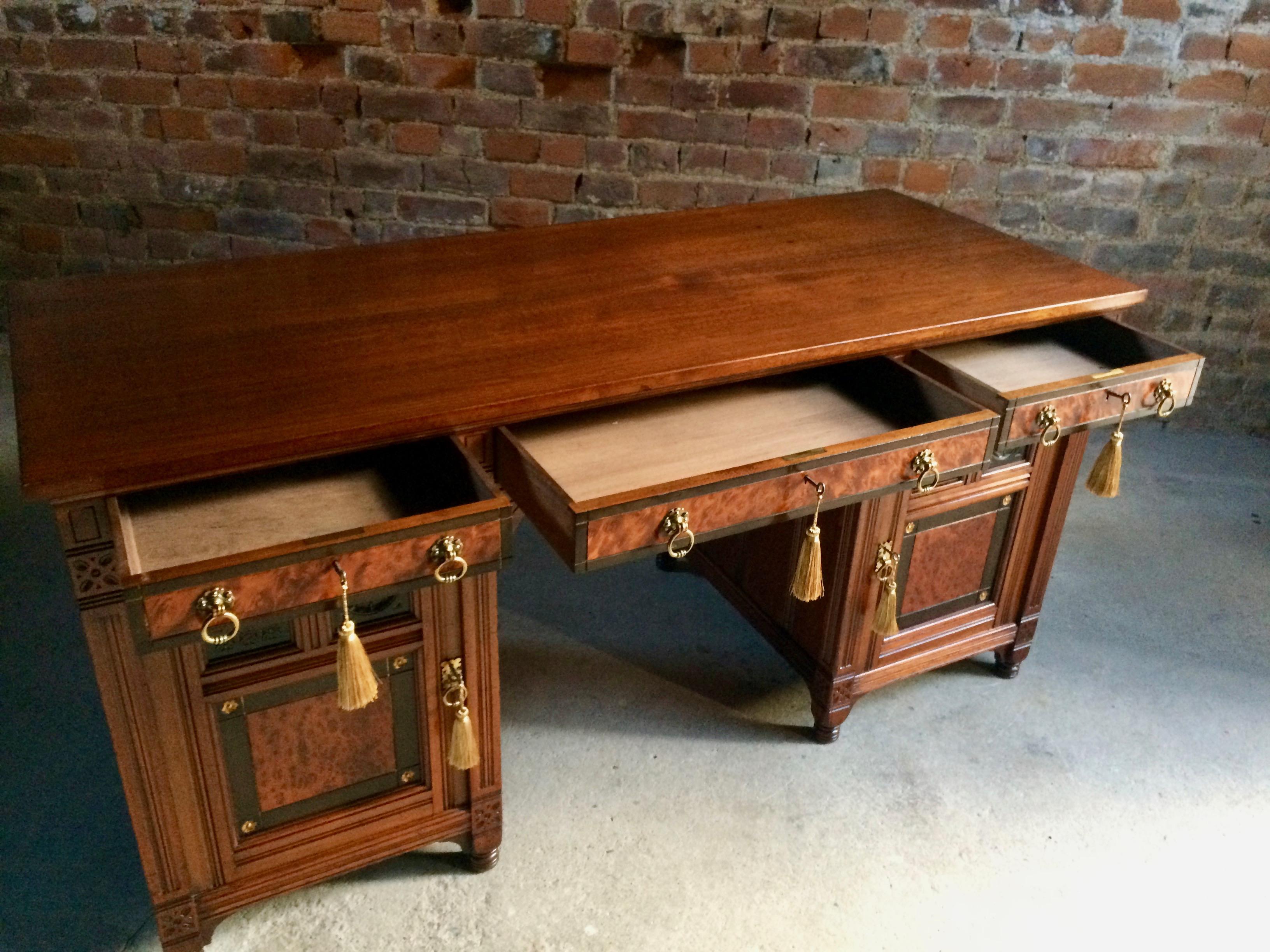 English Gillows Desk Gothic Style Antique Victorian, 19th Century, circa 1870