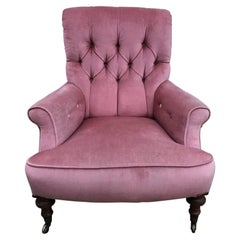 Gillows, Englischer viktorianischer rosa gepolsterter Kaminsessel mit Knopfleiste