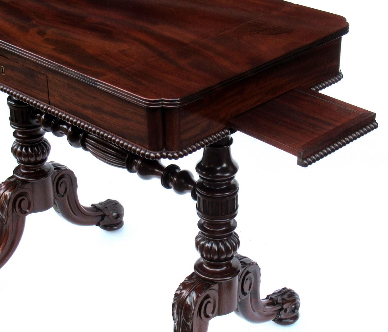 A games table of the George IV period of outstanding quality
Firmly attributable to Furniture Makers Gillows of Lancaster, circa 1820.
Constructed in a finely figured goncalo alves, the ornate ring turned end supports, with similar detailed cross