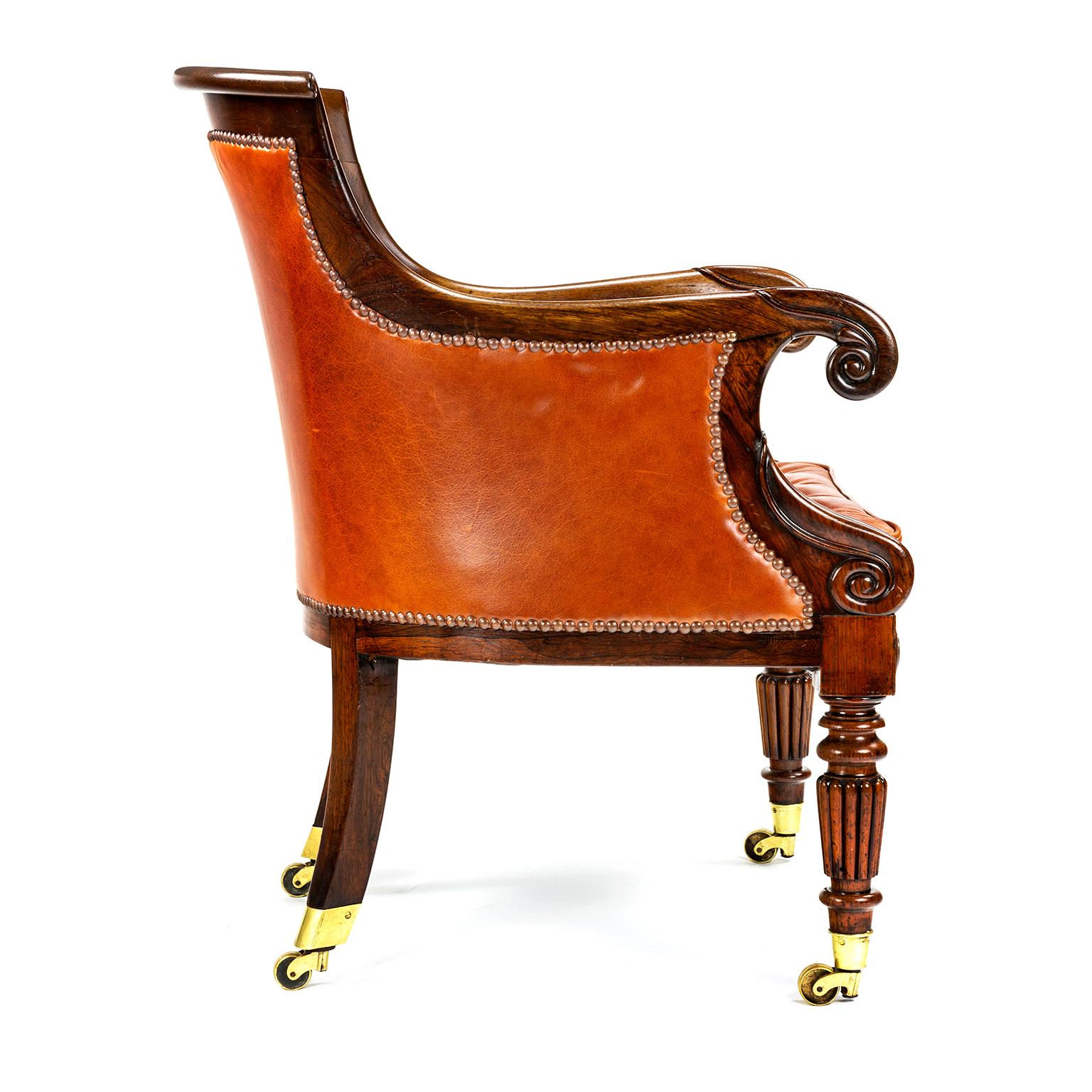 British Gillows Leather Bergère Chair, William IV