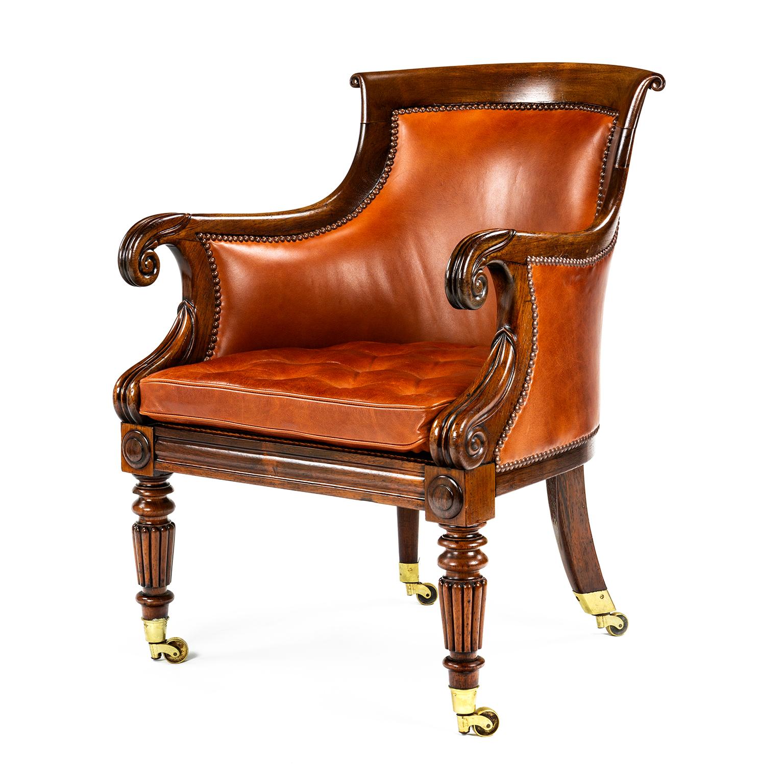 Gillows Leather Bergère Chair, William IV In Excellent Condition In Northwich, GB
