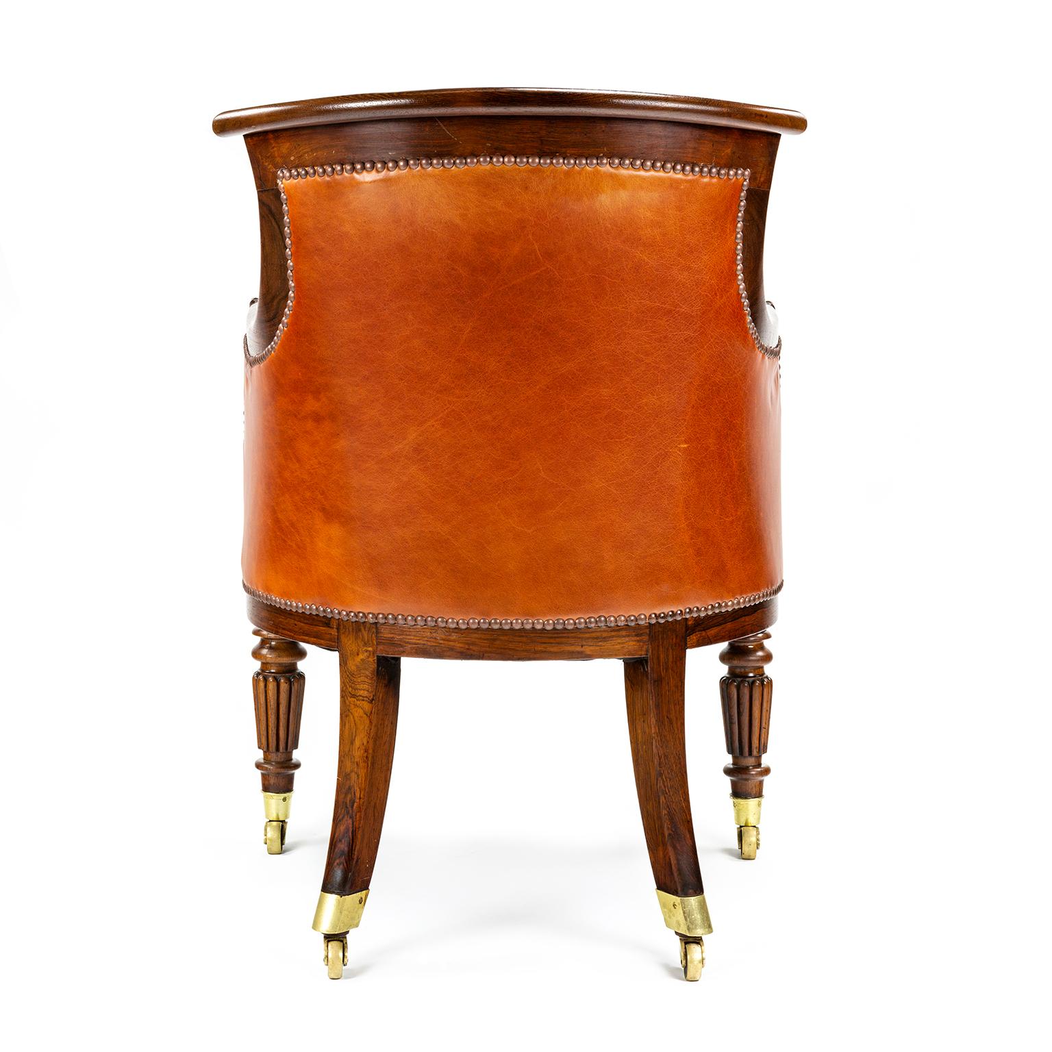 19th Century Gillows Leather Bergère Chair, William IV