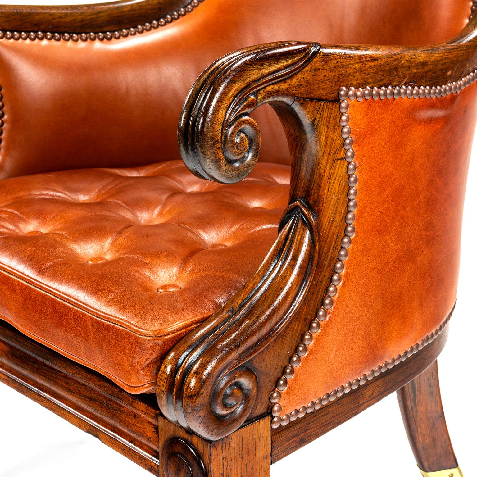 Mahogany Gillows Leather Bergère Chair, William IV