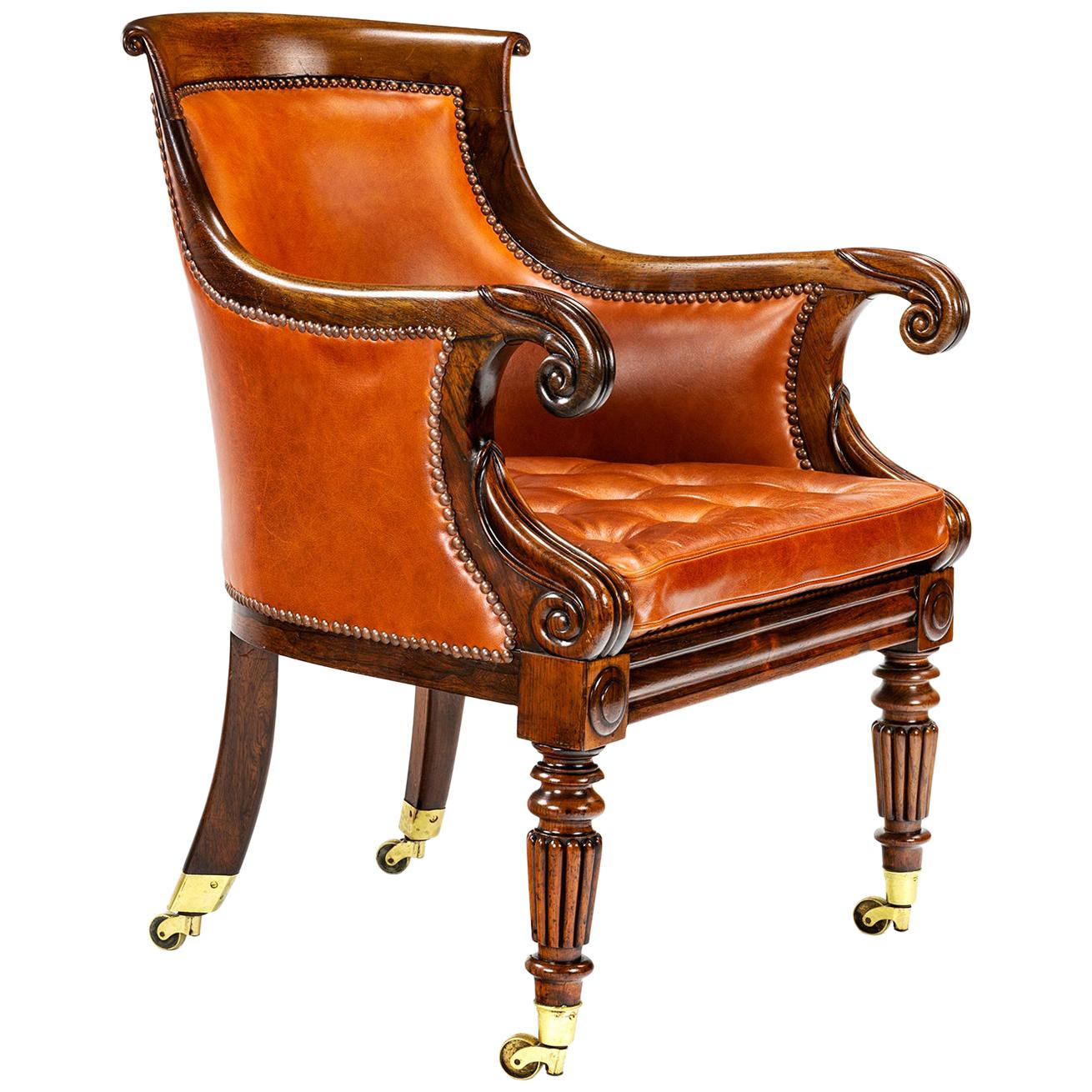 Gillows Leather Bergère Chair, William IV
