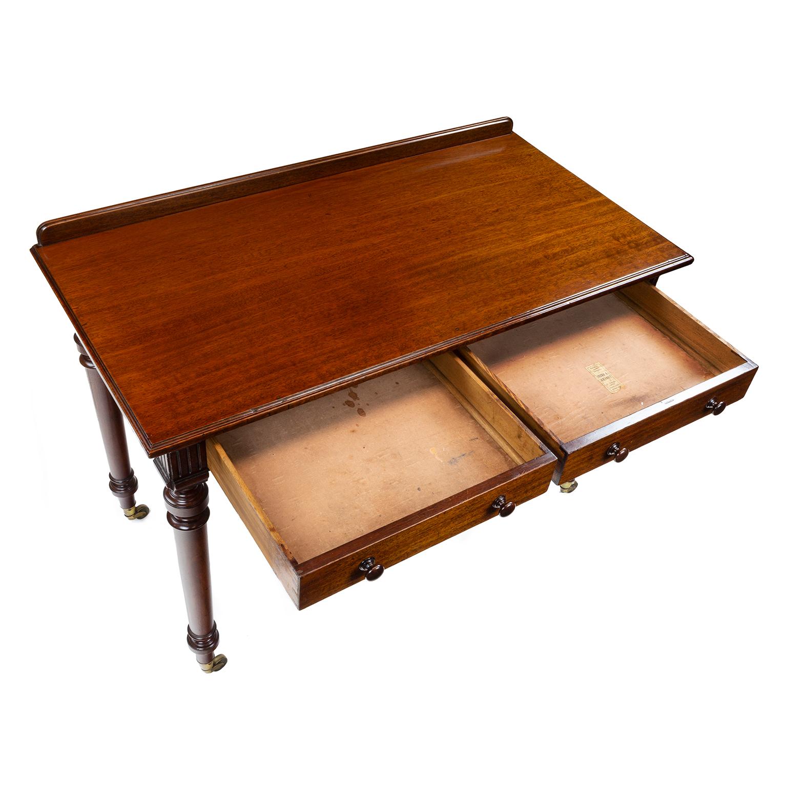 Gillows Mahogany Two Draw Side or Writing Table, 1860/70 2