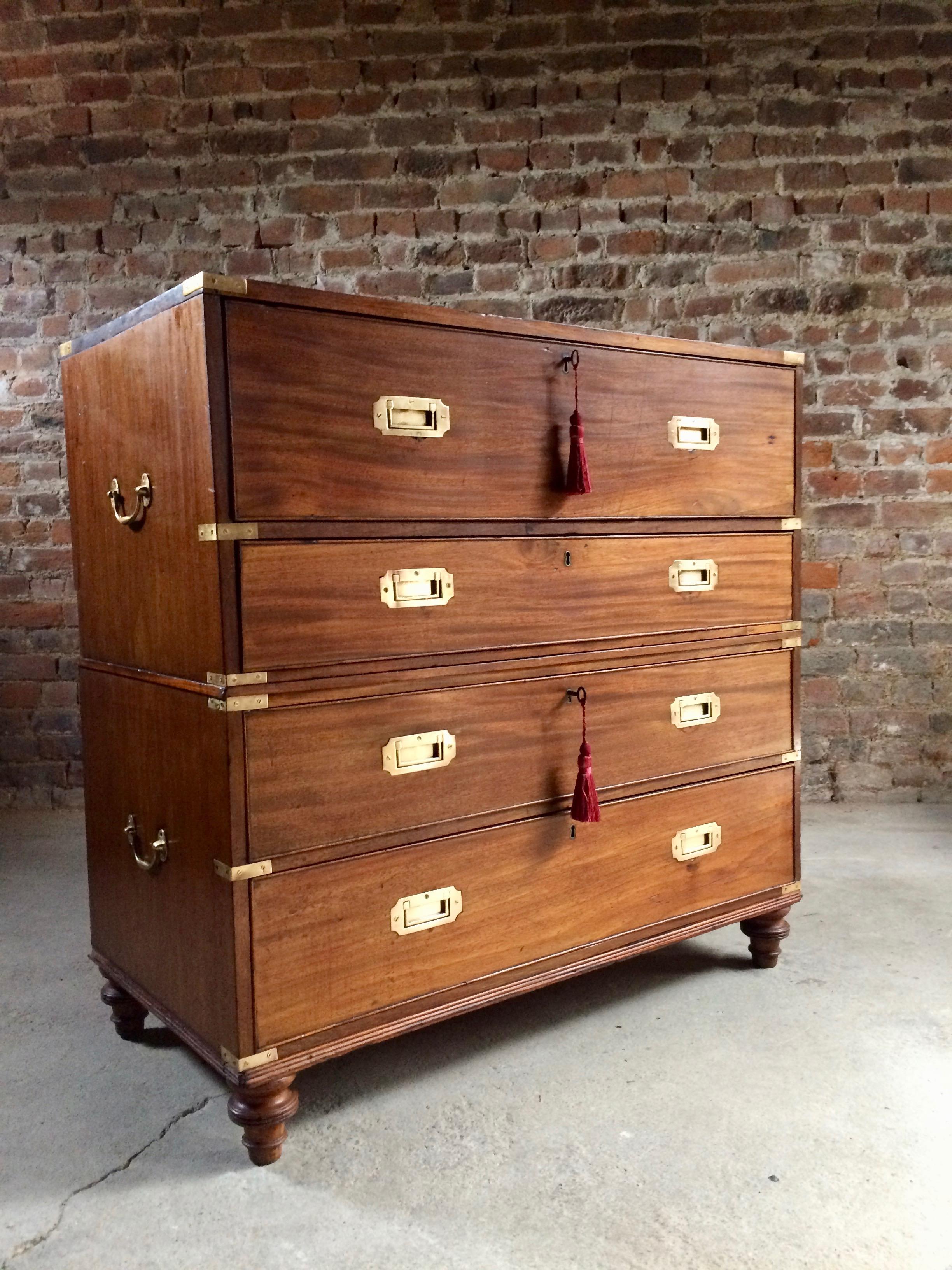 Gillows of Lancaster Campaign Chest of Drawers Secretaire Antique, circa 1850 2
