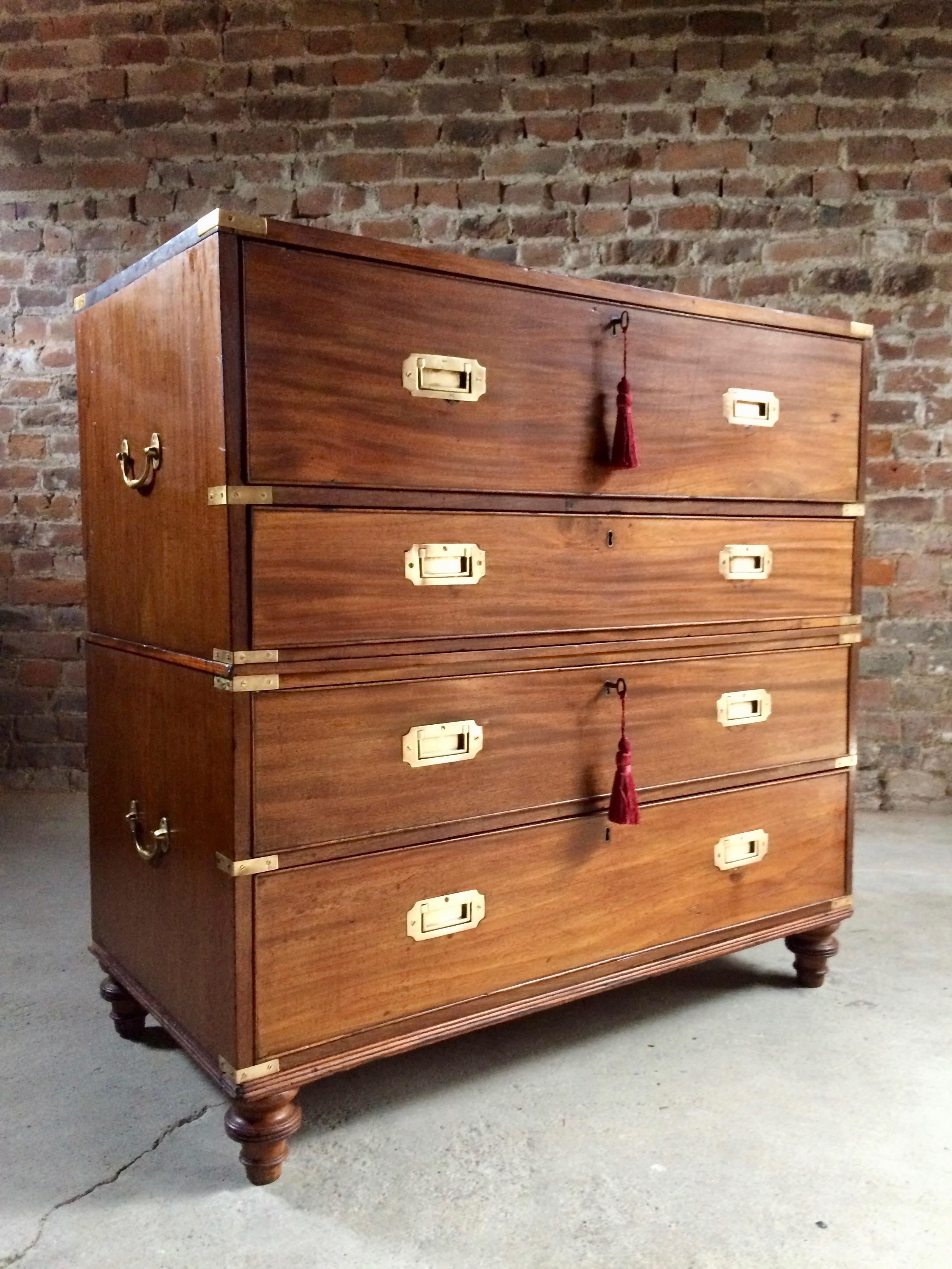 Gillows of Lancaster Campaign Chest of Drawers Secretaire Antique, circa 1850 3