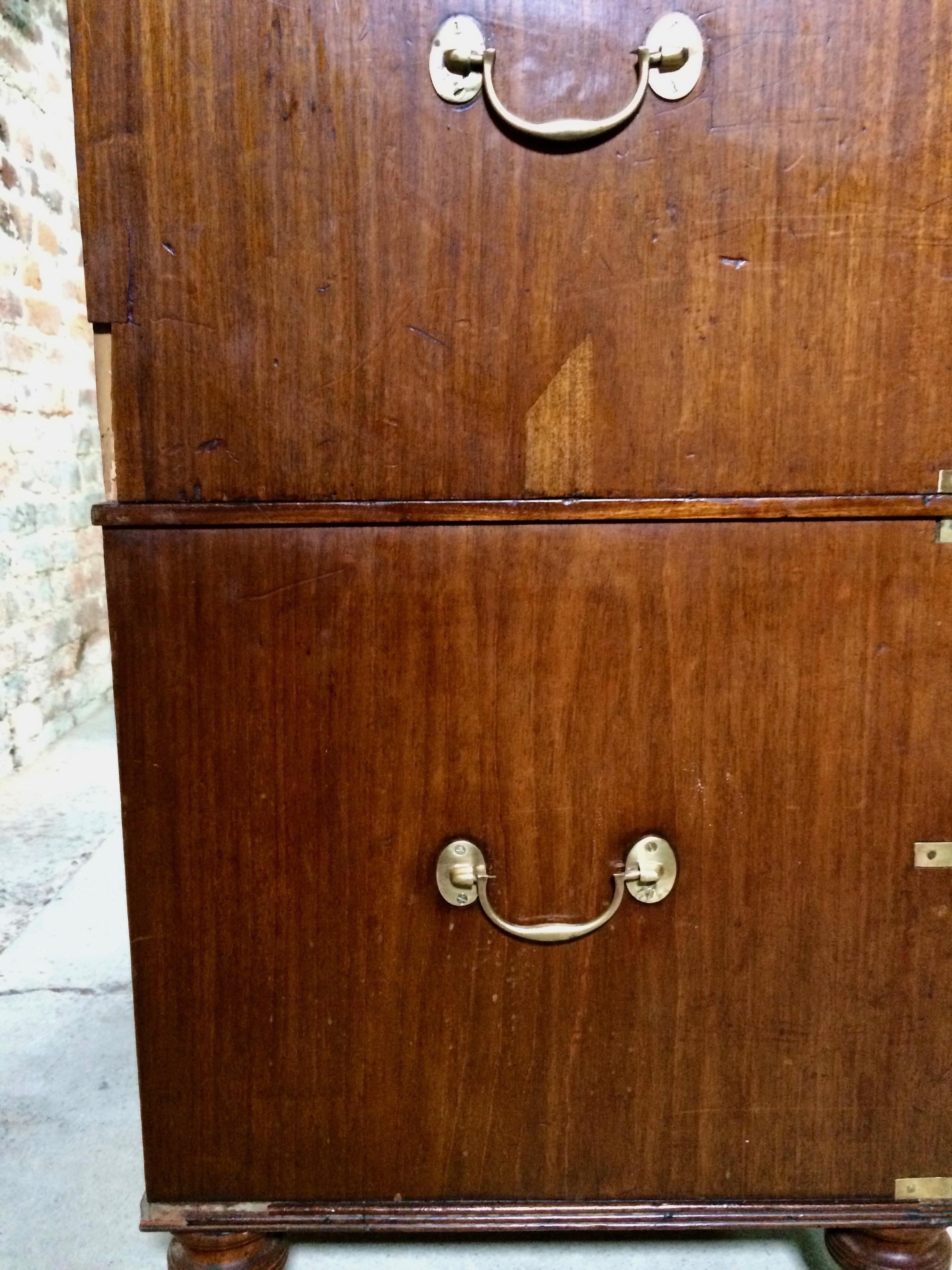 Gillows of Lancaster Campaign Chest of Drawers Secretaire Antique, circa 1850 5