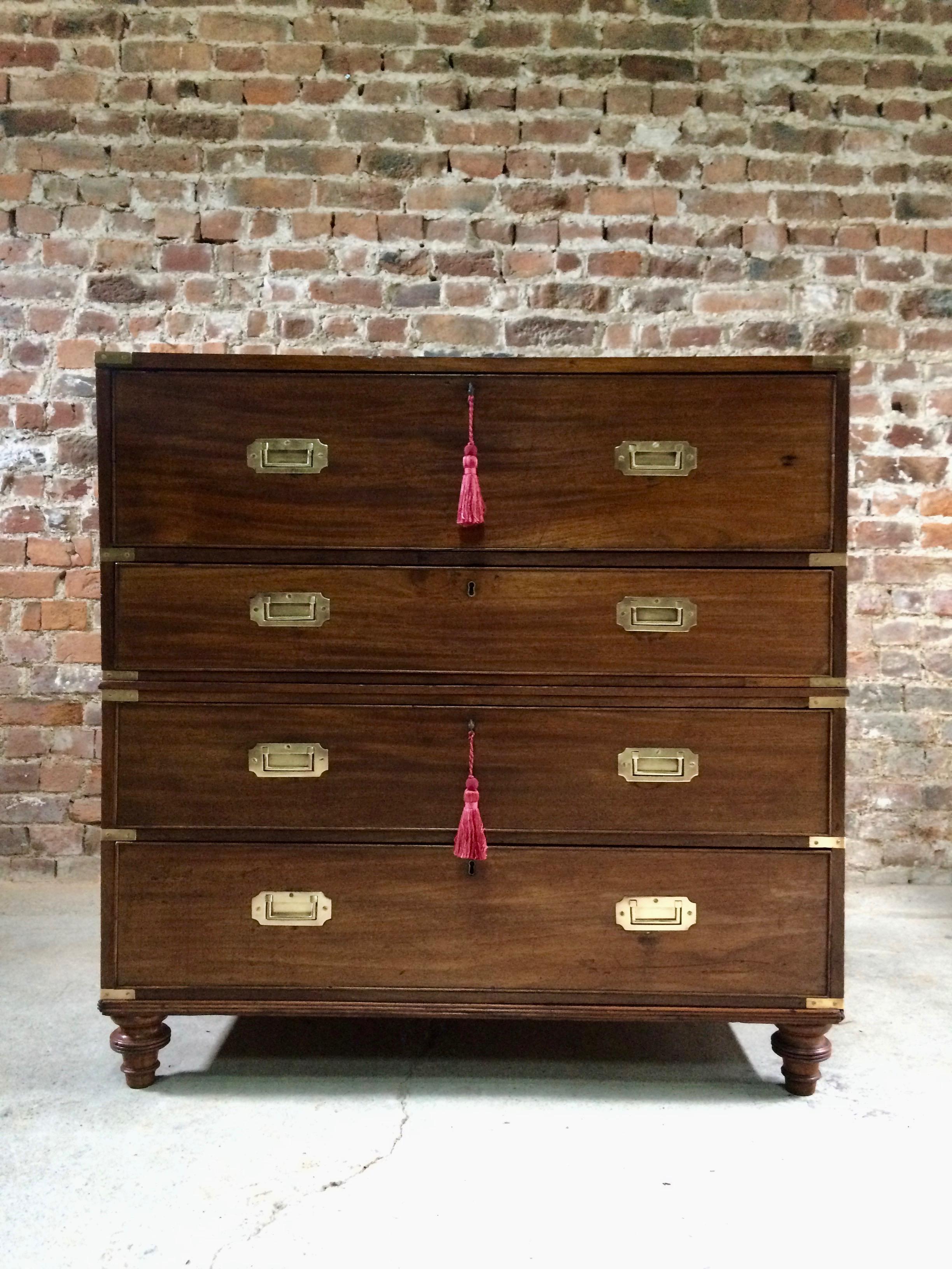 Gillows of Lancaster Campaign Chest of Drawers Secretaire Antique, circa 1850 4