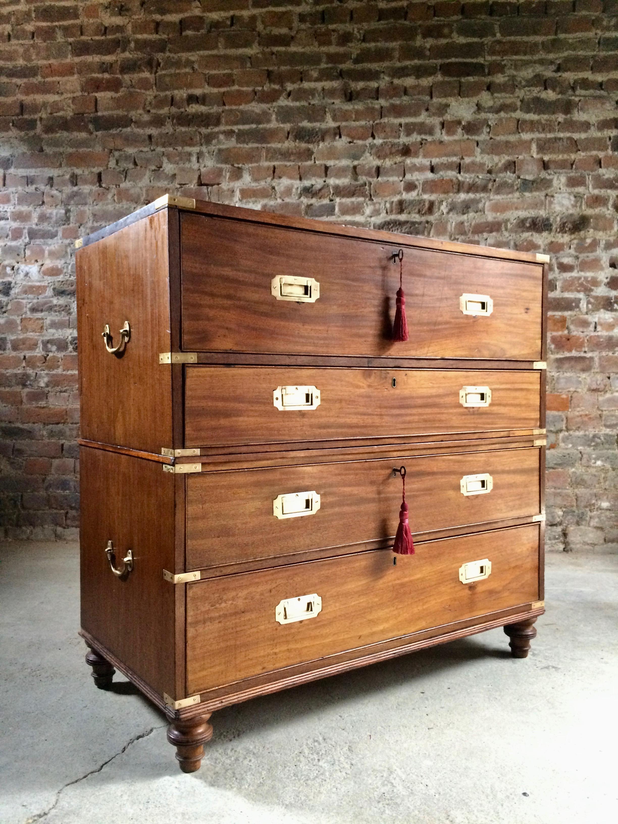 Gillows of Lancaster Campaign Chest of Drawers Secretaire Antique, circa 1850 5