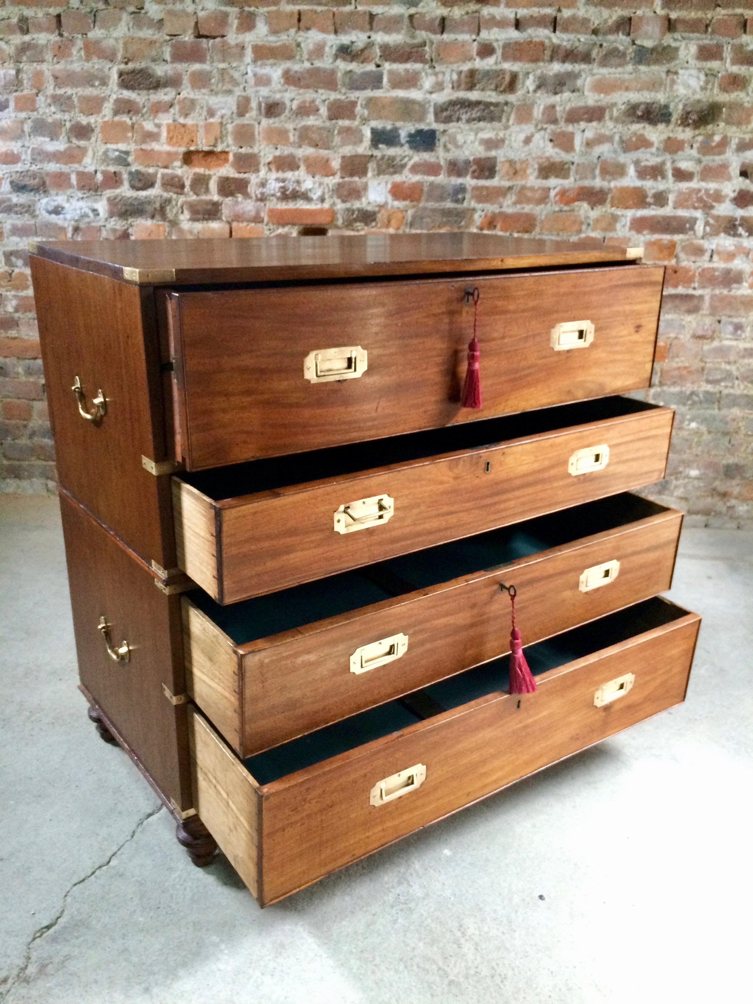 Gillows of Lancaster Campaign Chest of Drawers Secretaire Antique, circa 1850 7