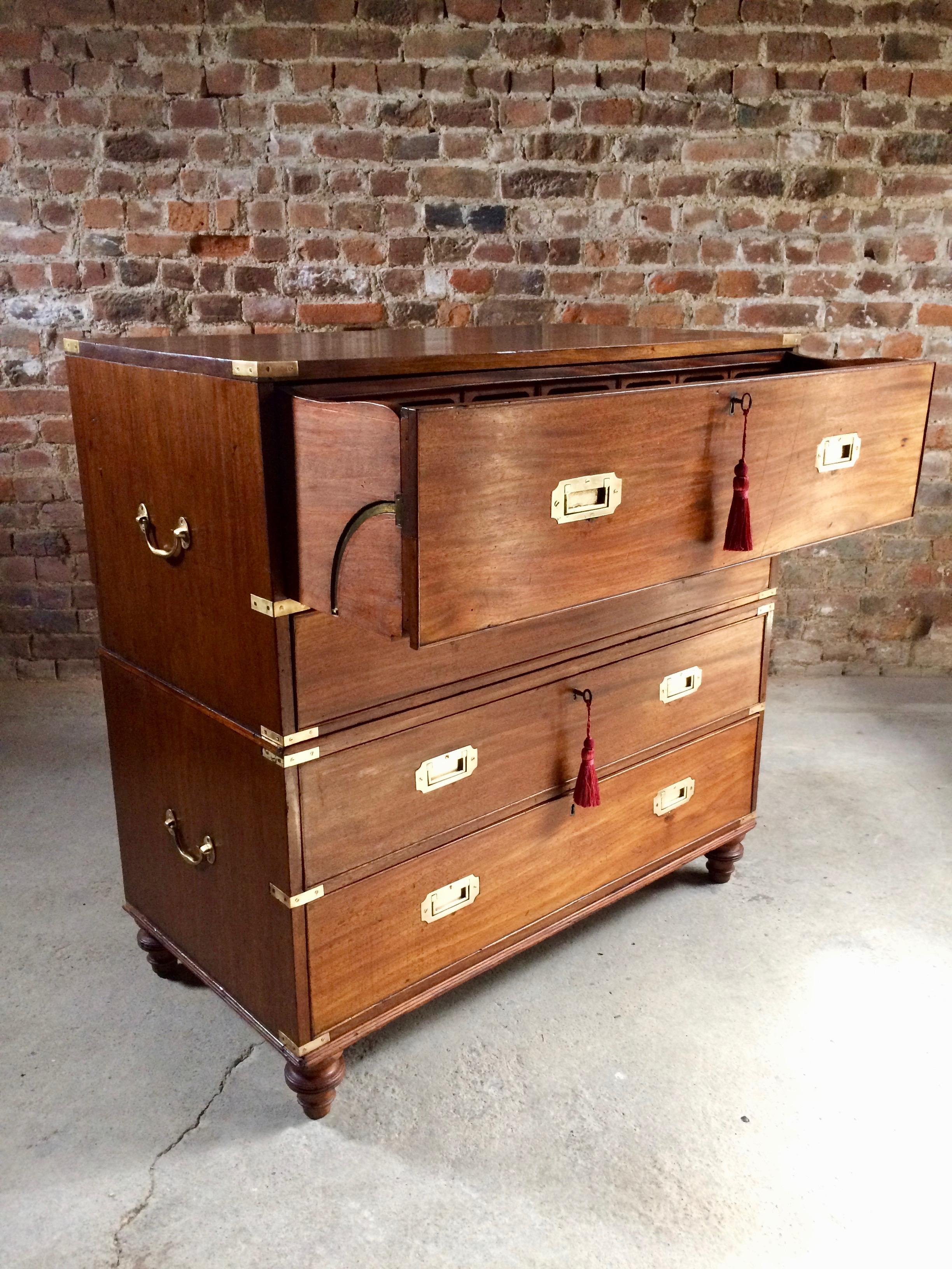 Gillows of Lancaster Campaign Chest of Drawers Secretaire Antique, circa 1850 11