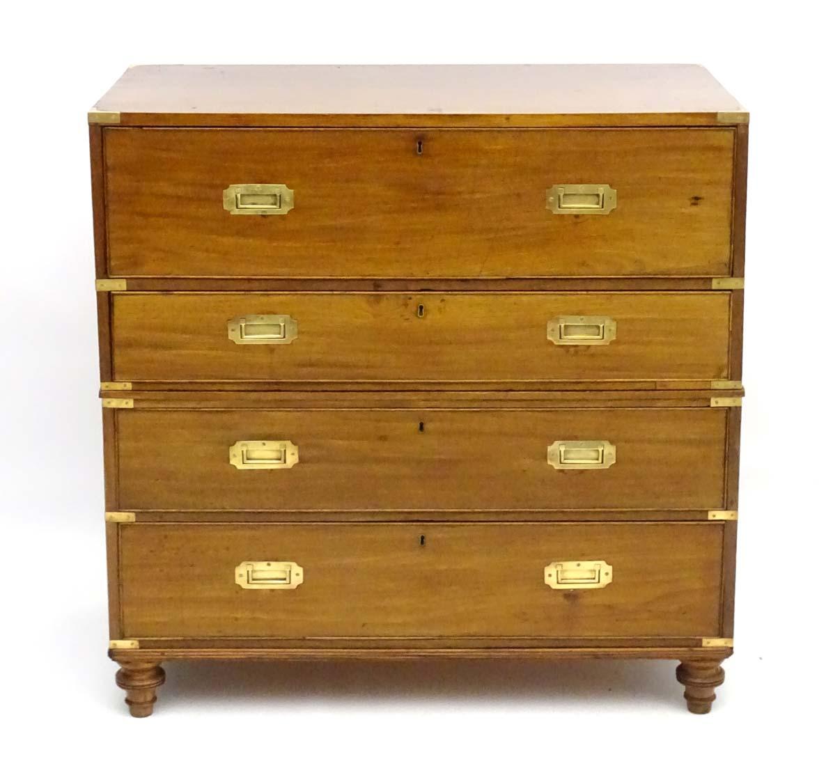 English Gillows of Lancaster Campaign Chest of Drawers Secretaire Antique, circa 1850