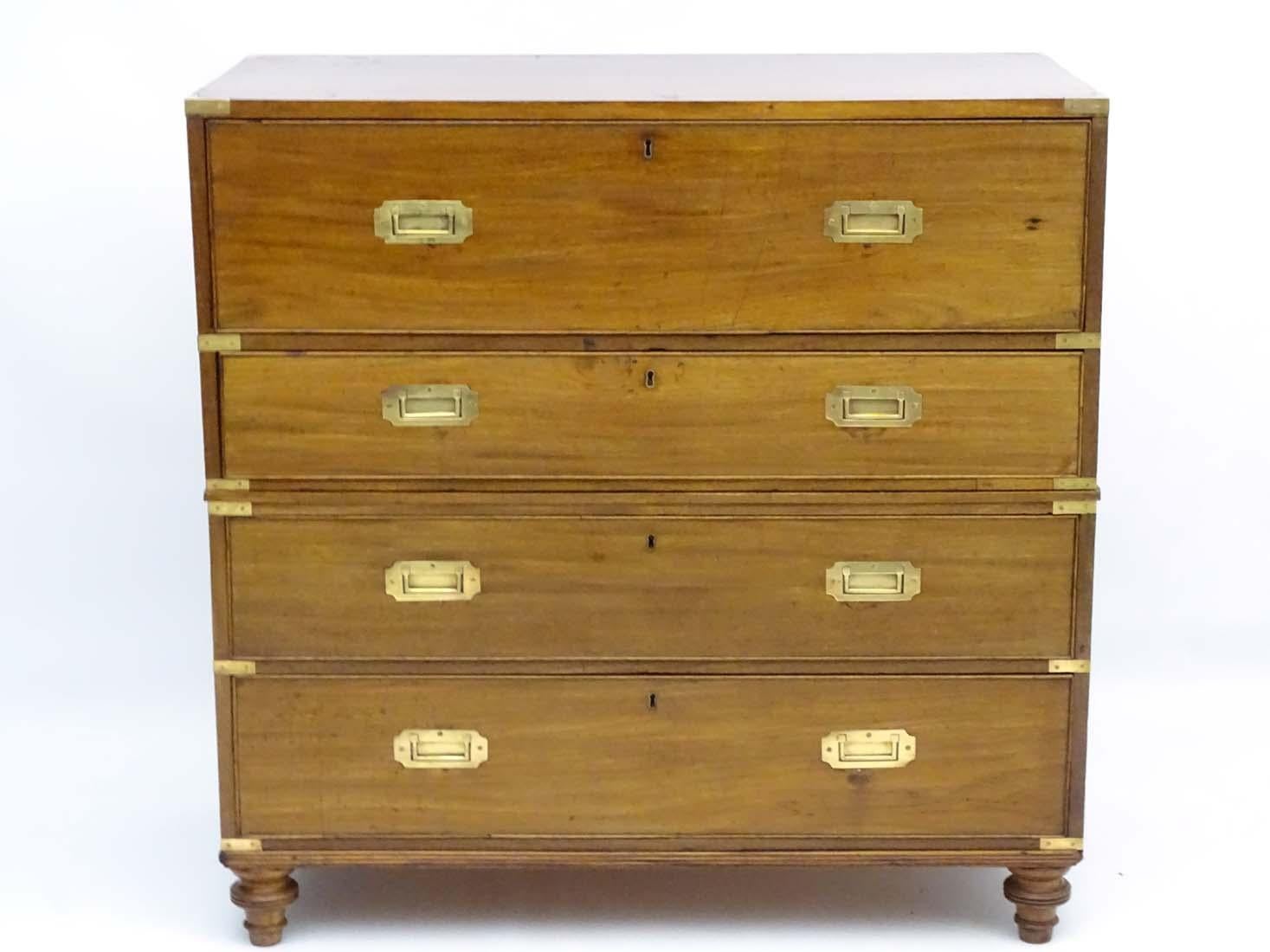 Gillows of Lancaster Campaign Chest of Drawers Secretaire Antique, circa 1850 In Excellent Condition In Longdon, Tewkesbury