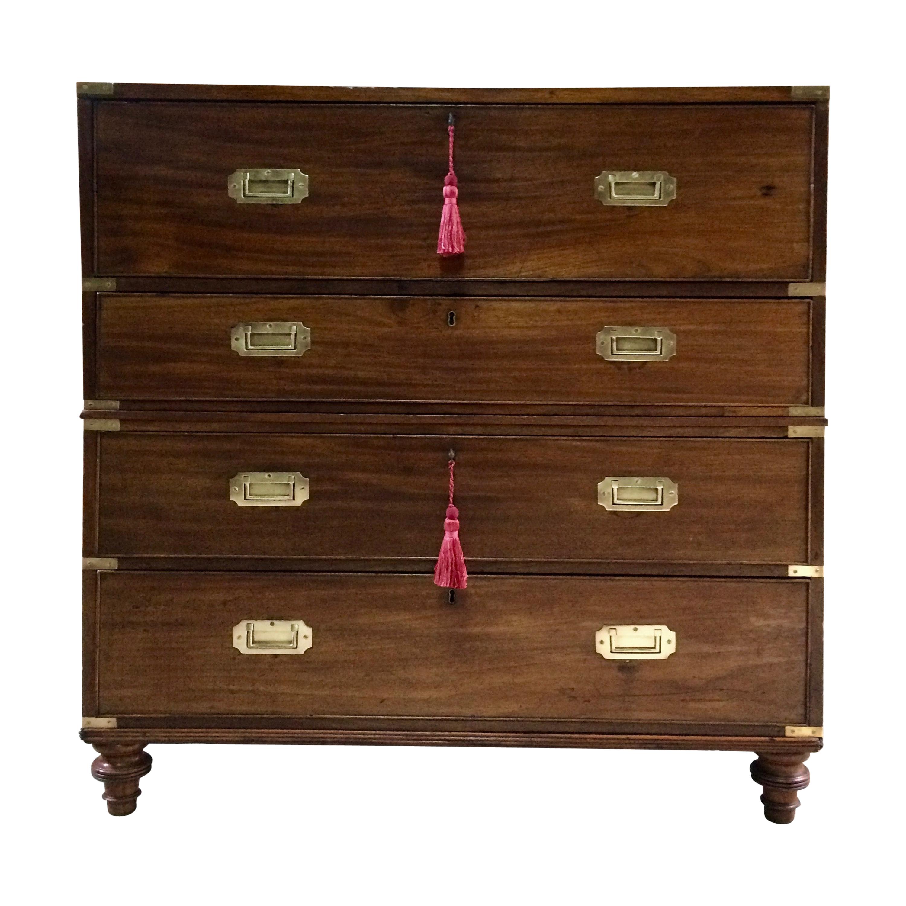 Gillows of Lancaster Campaign Chest of Drawers Secretaire Antique, circa 1850