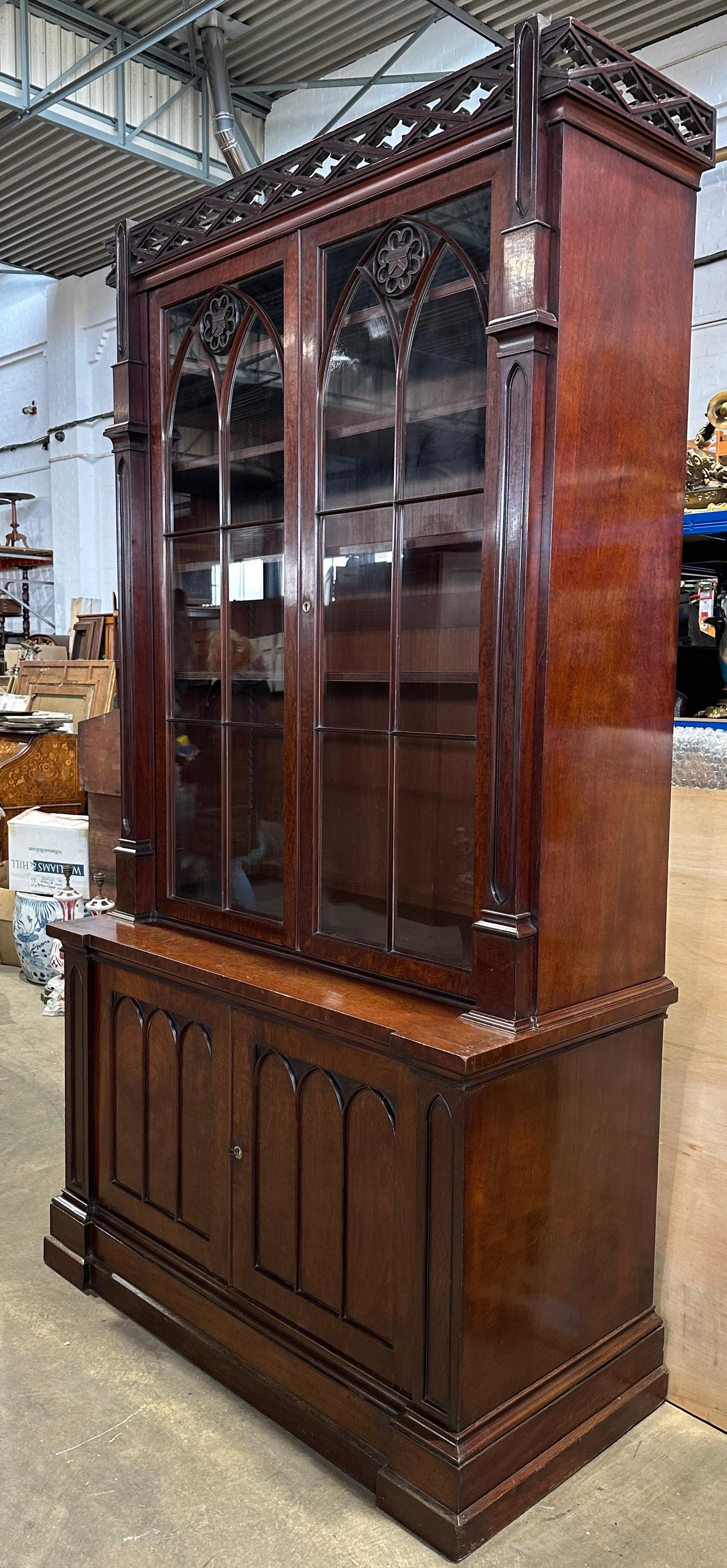 Mahogany Gillows Of Lancaster Gothic Revival Bookcase For Sale
