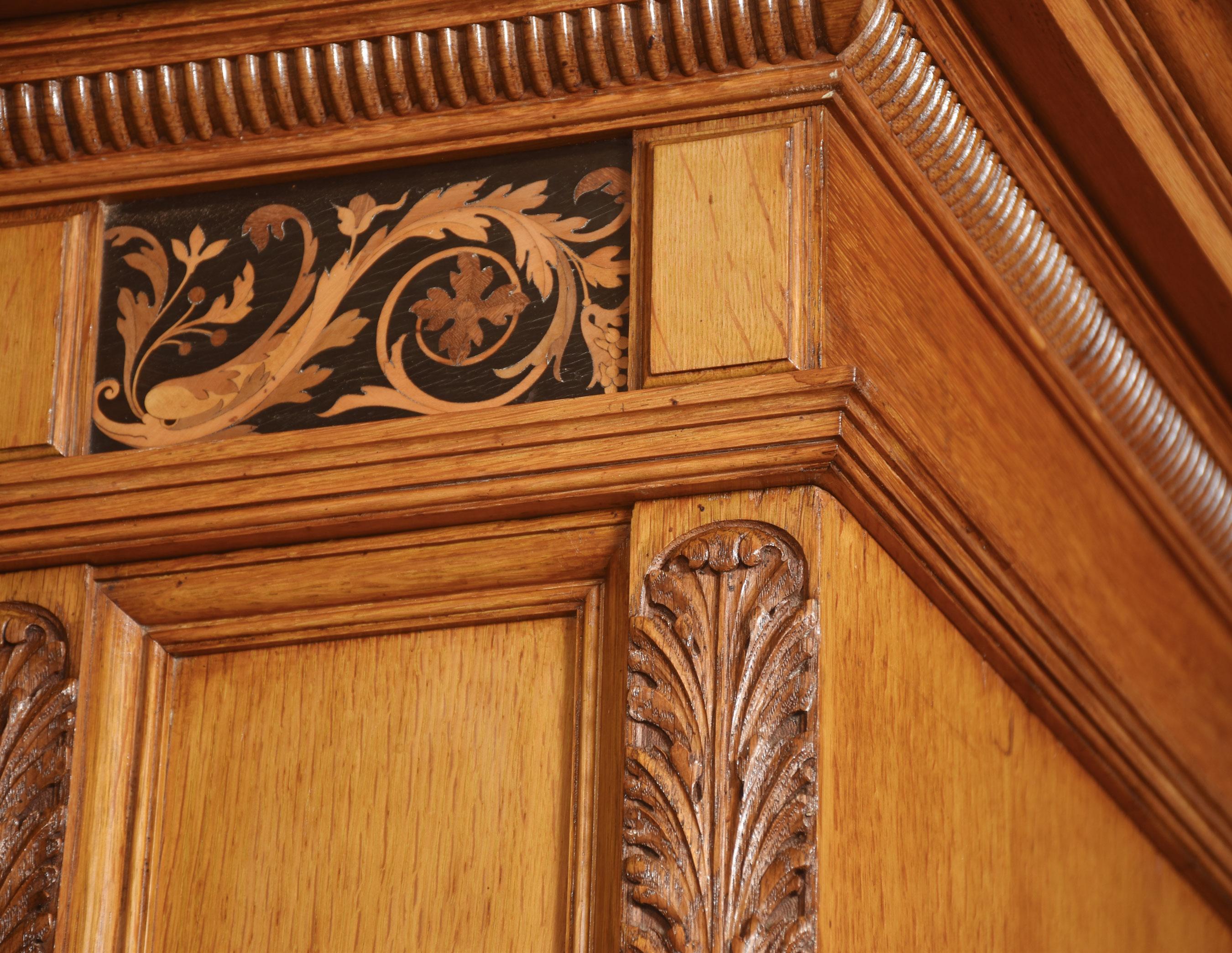 Gillows of Lancaster marquetry inlaid oak wardrobe For Sale 6