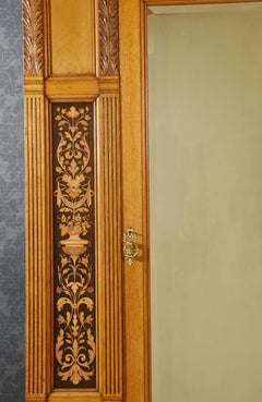 Gillows of Lancaster marquetry inlaid oak wardrobe