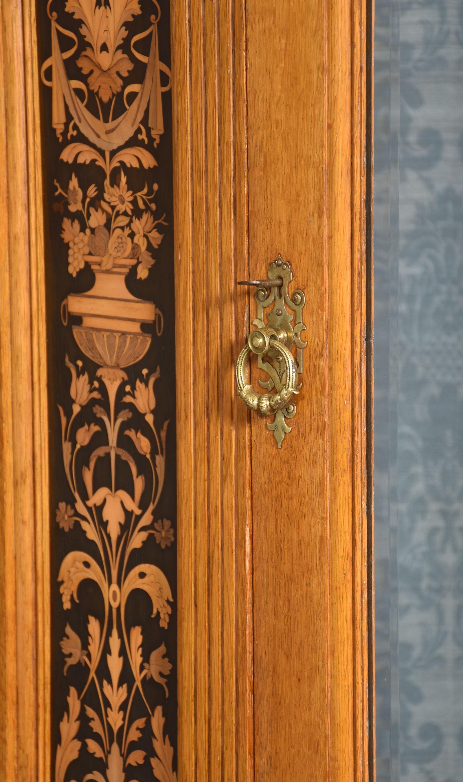 Gillows of Lancaster marquetry inlaid oak wardrobe For Sale 1