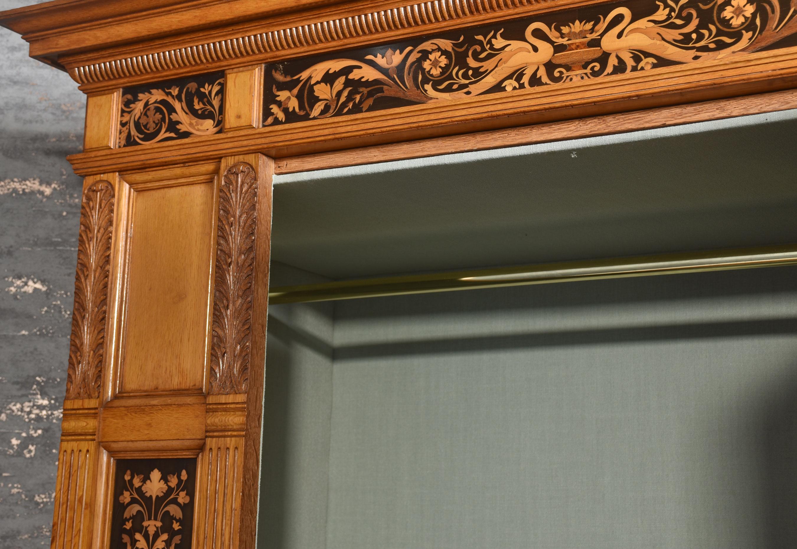 Gillows of Lancaster marquetry inlaid oak wardrobe For Sale 3