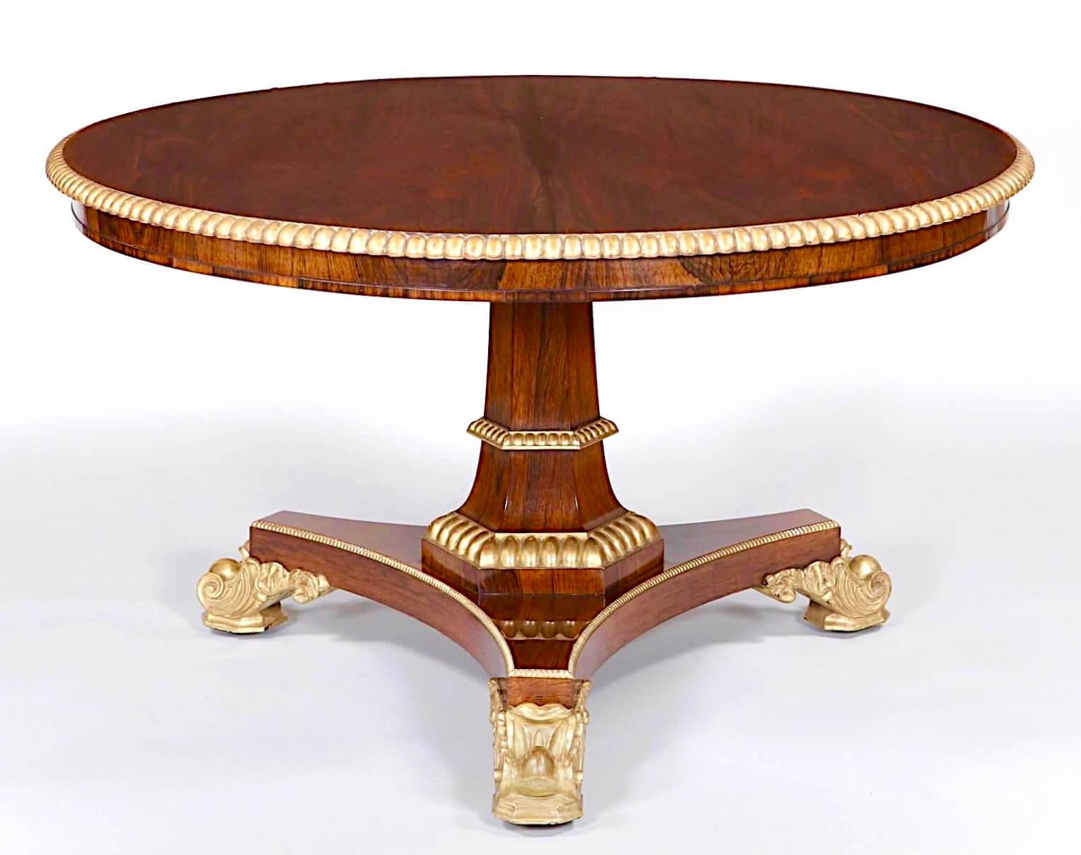 Regency Table centrale à plateau basculant en palissandre doré de Gillows of Lancaster, vers 1825 en vente
