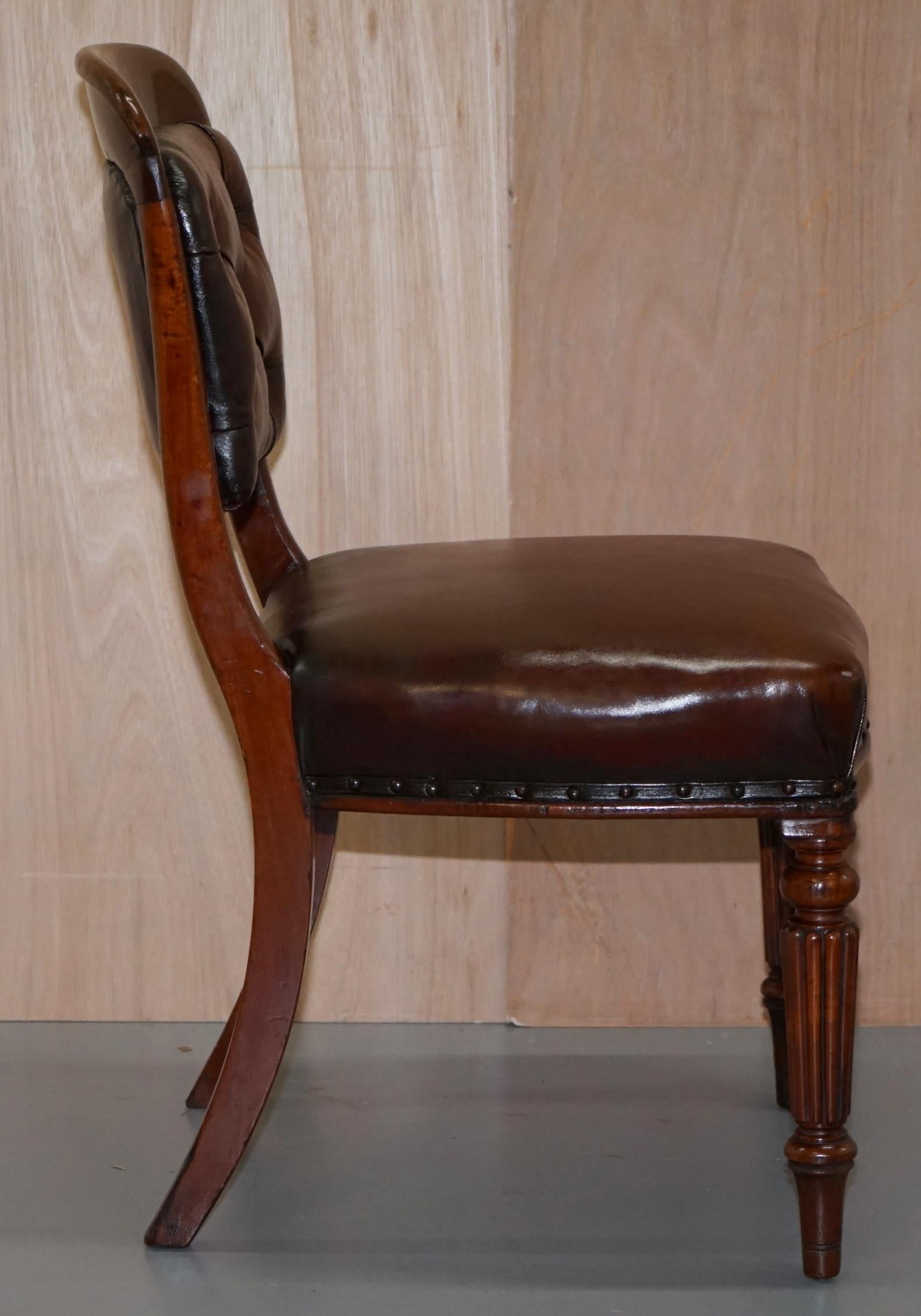 Gillows of Lancaster Regency Chair Fully Restored Brown Chesterfield Leather 4