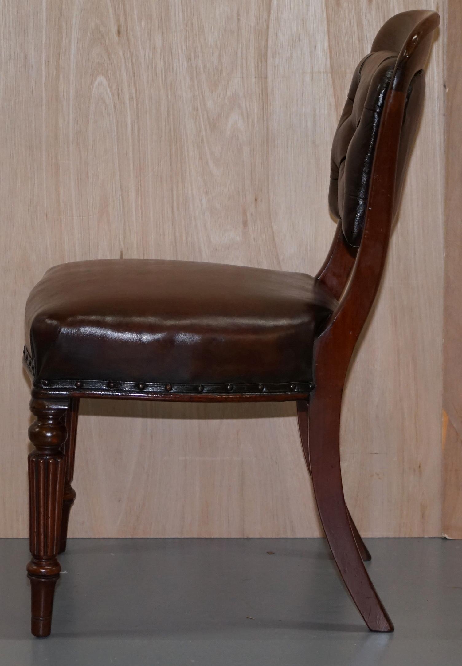 Gillows of Lancaster Regency Chair Fully Restored Brown Chesterfield Leather 10