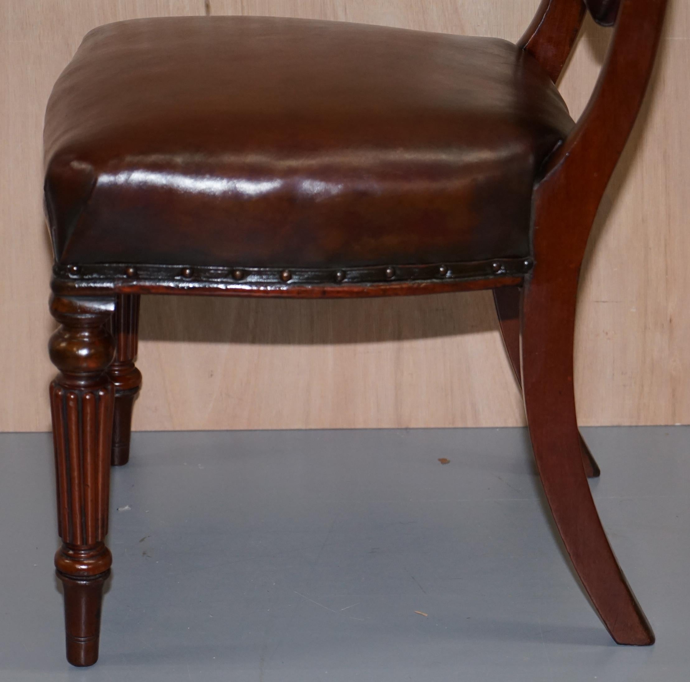 Gillows of Lancaster Regency Chair Fully Restored Brown Chesterfield Leather 11