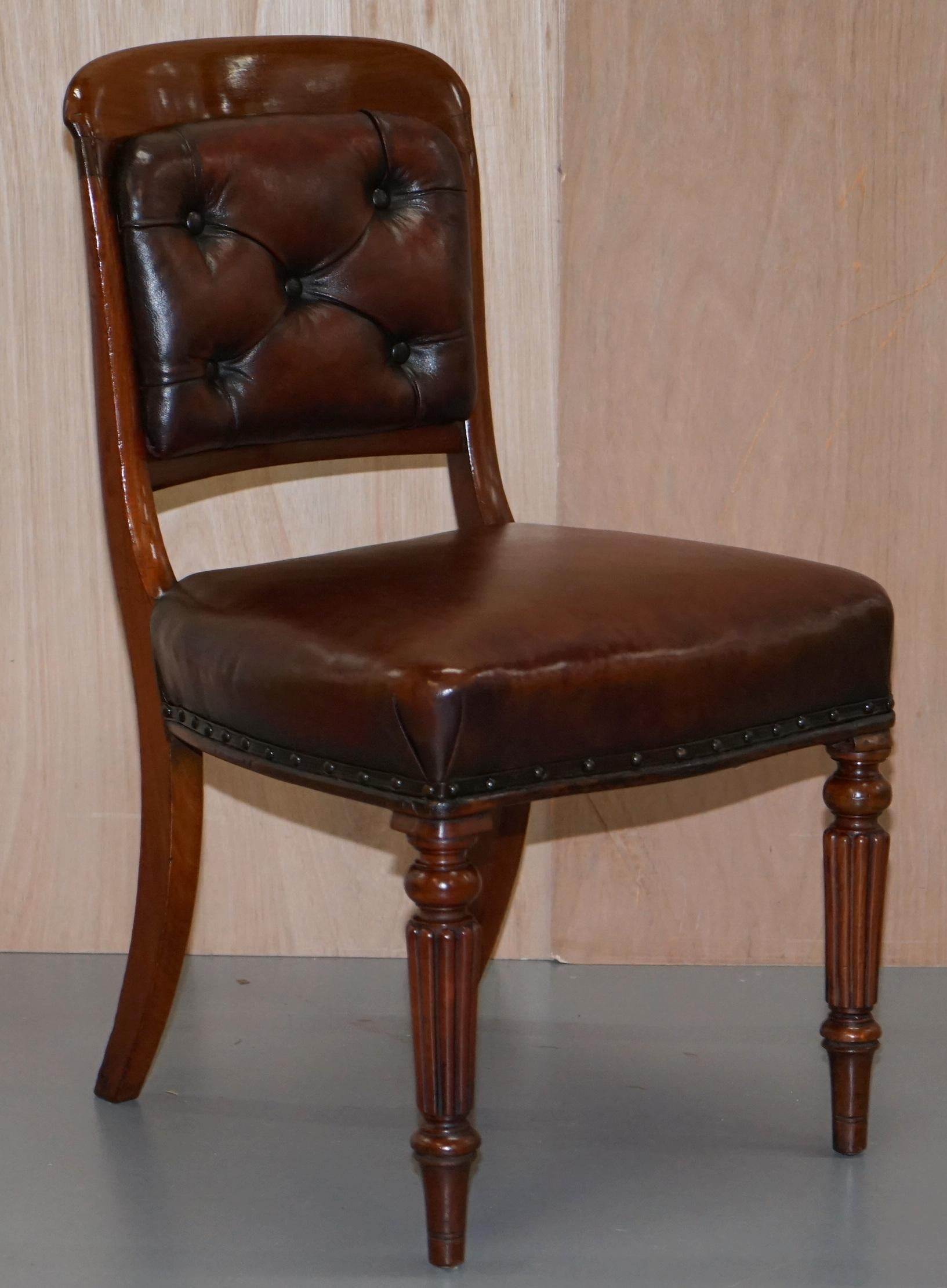 English Gillows of Lancaster Regency Chair Fully Restored Brown Chesterfield Leather