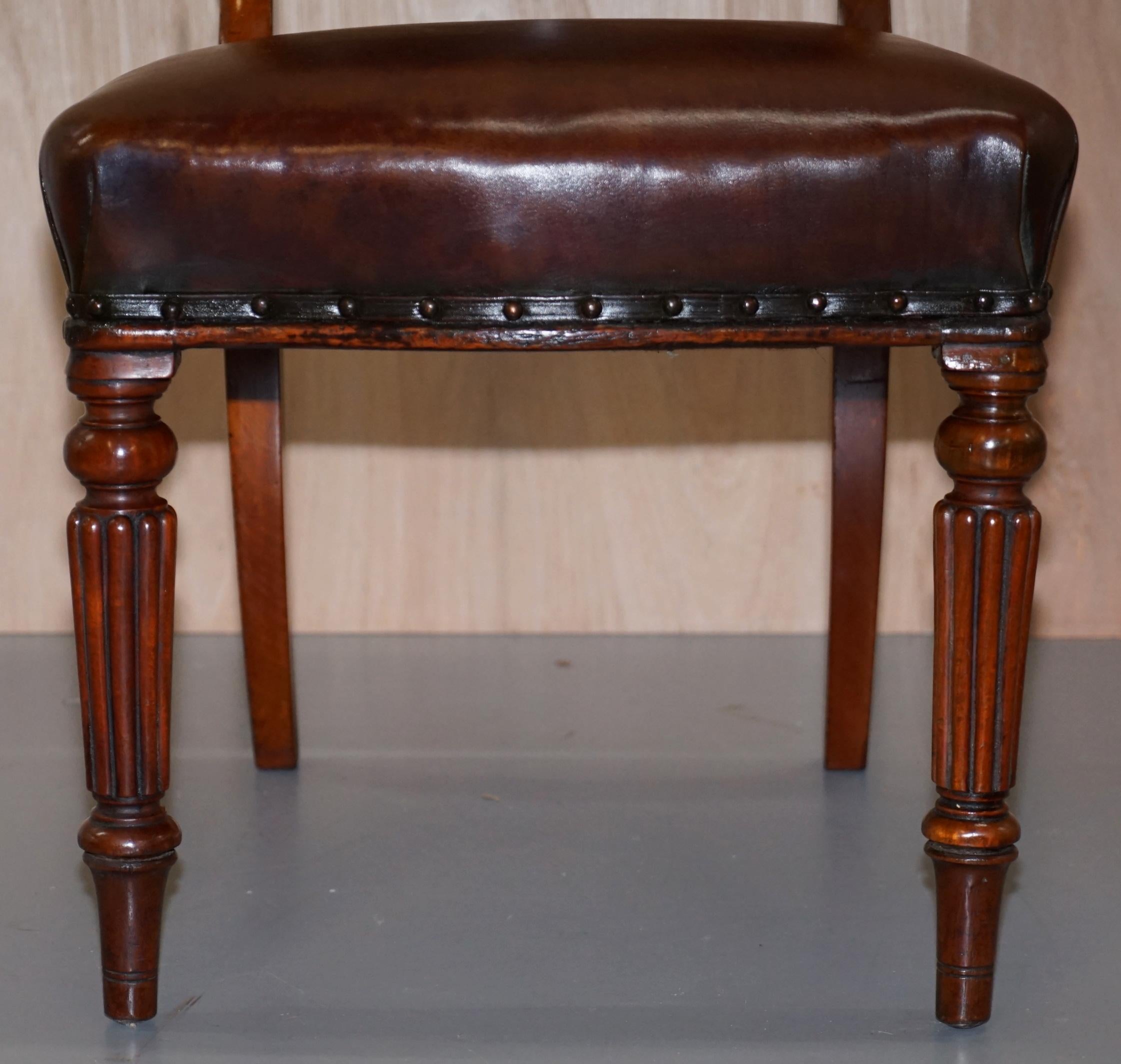 Gillows of Lancaster Regency Chair Fully Restored Brown Chesterfield Leather 1