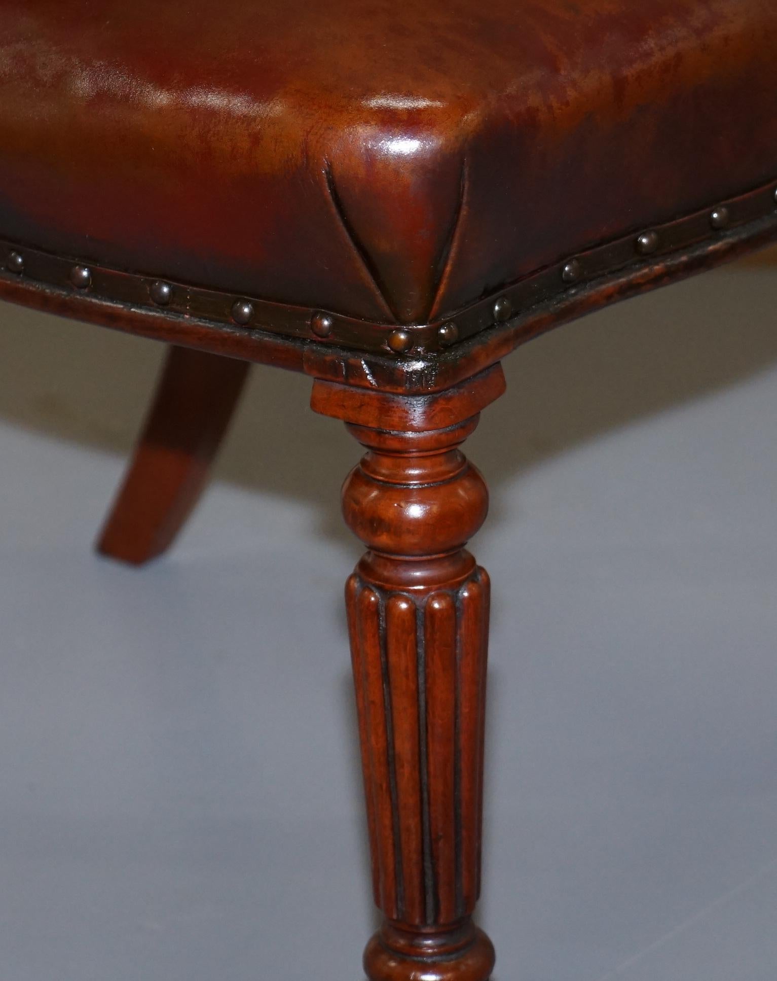 Gillows of Lancaster Regency Chair Fully Restored Brown Chesterfield Leather 4