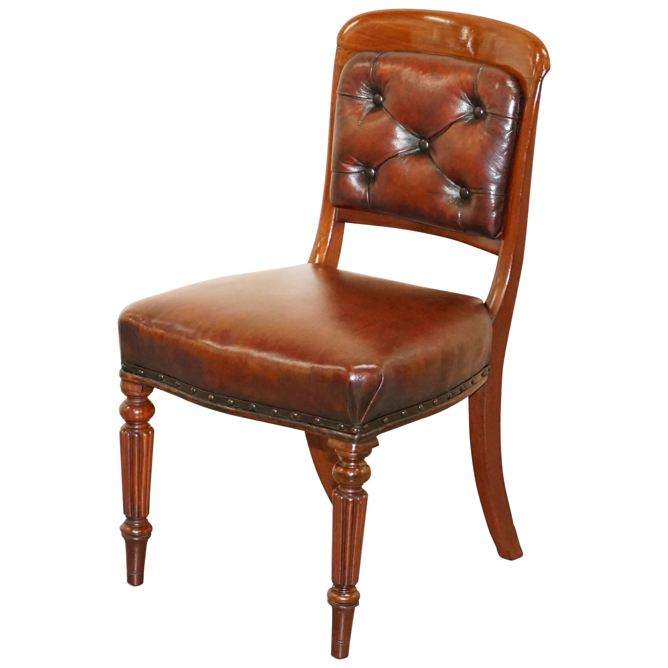 Gillows of Lancaster Regency Chair Fully Restored Brown Chesterfield Leather