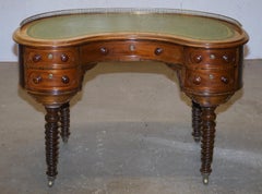 Gillow's of Lancaster Regency Military Campaign Kidney Desk Brass Gallery Rail