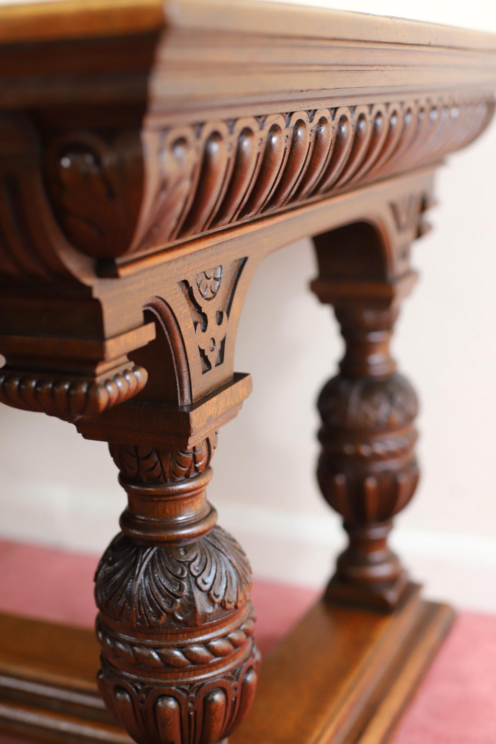 Gillows Of Lancaster Superb  Victorian Carved Oak Library Table For Sale 3
