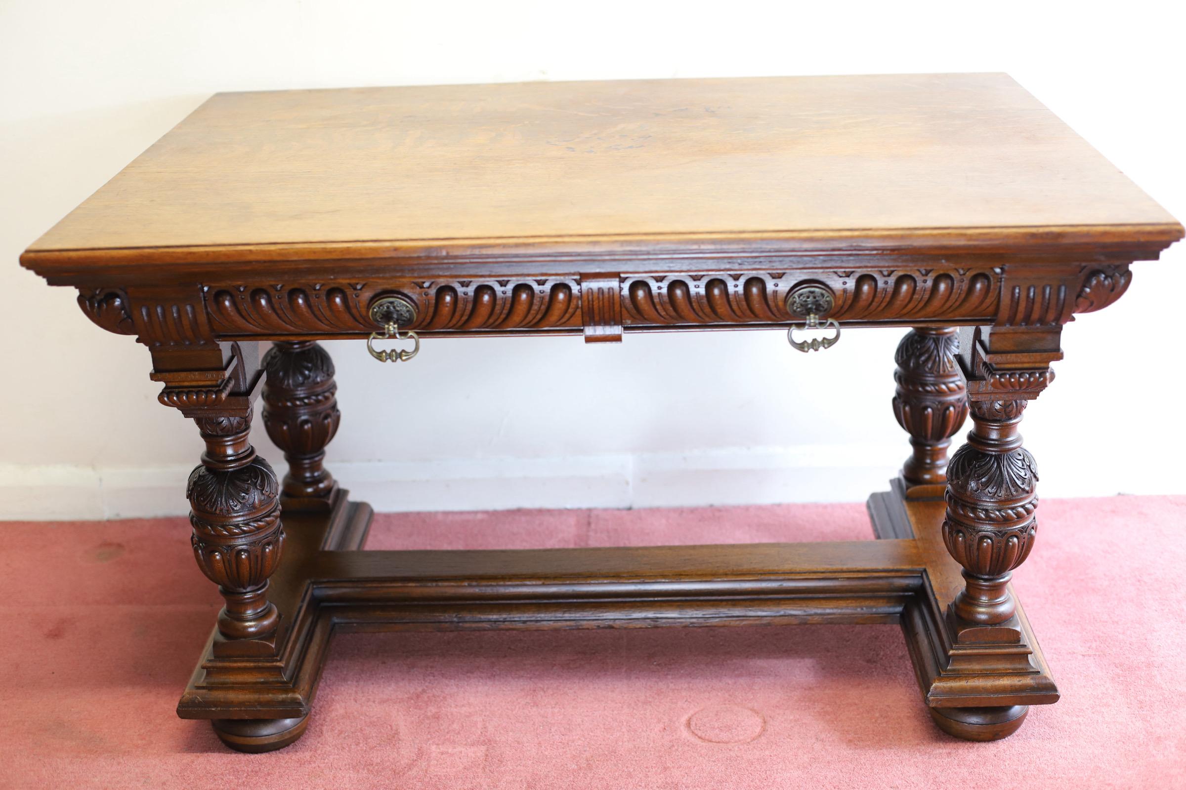 Gillows Of Lancaster Superb  Victorian Carved Oak Library Table For Sale 4