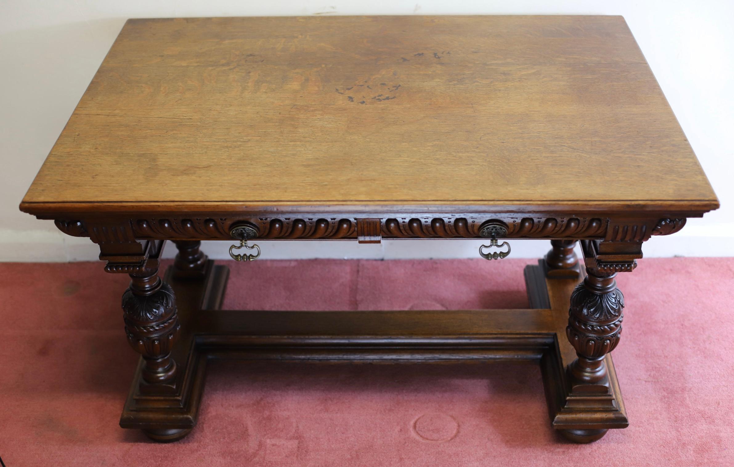 Gillows Of Lancaster Superb  Victorian Carved Oak Library Table For Sale 5