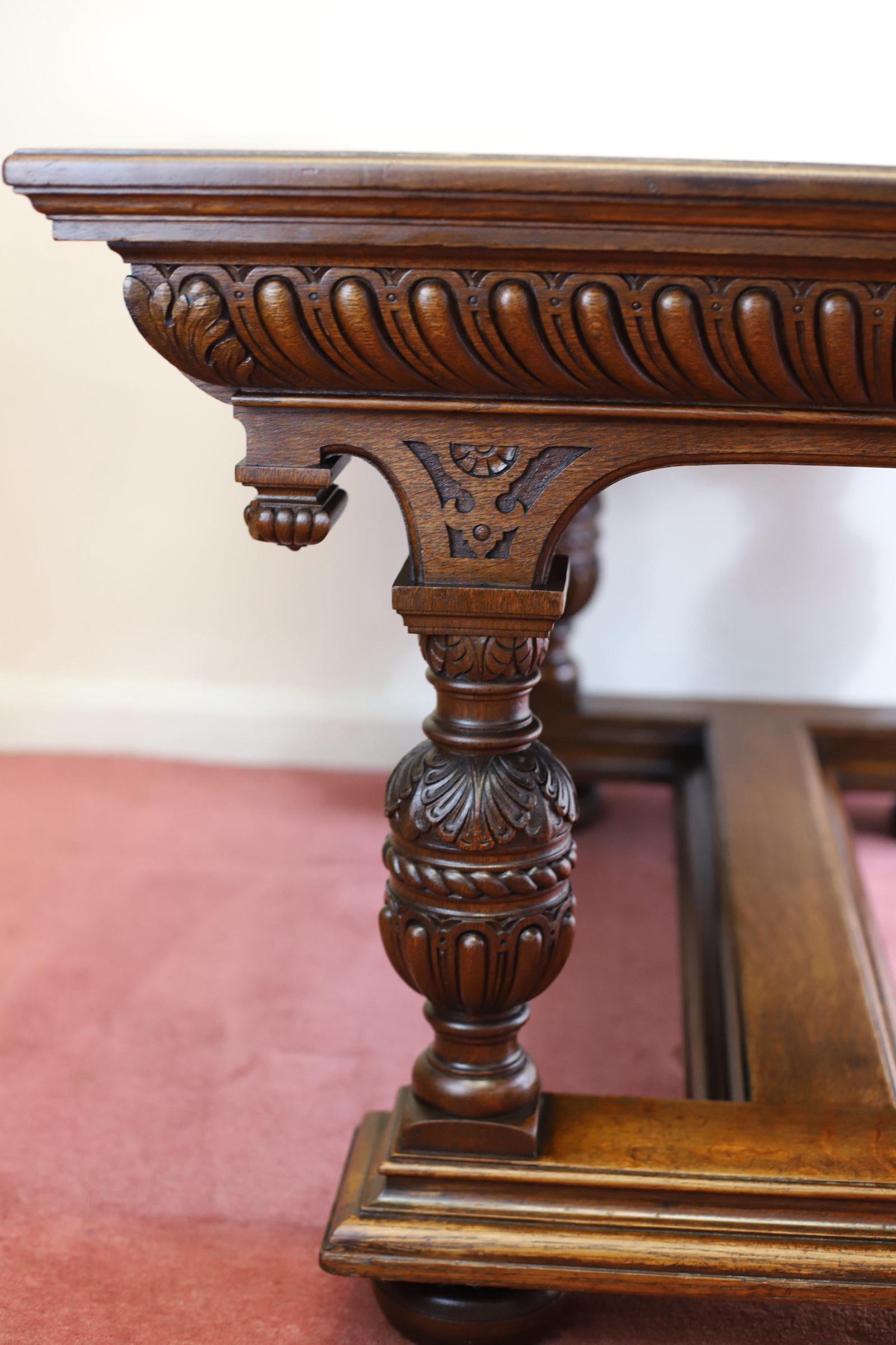 Gillows Of Lancaster Superb  Victorian Carved Oak Library Table For Sale 6